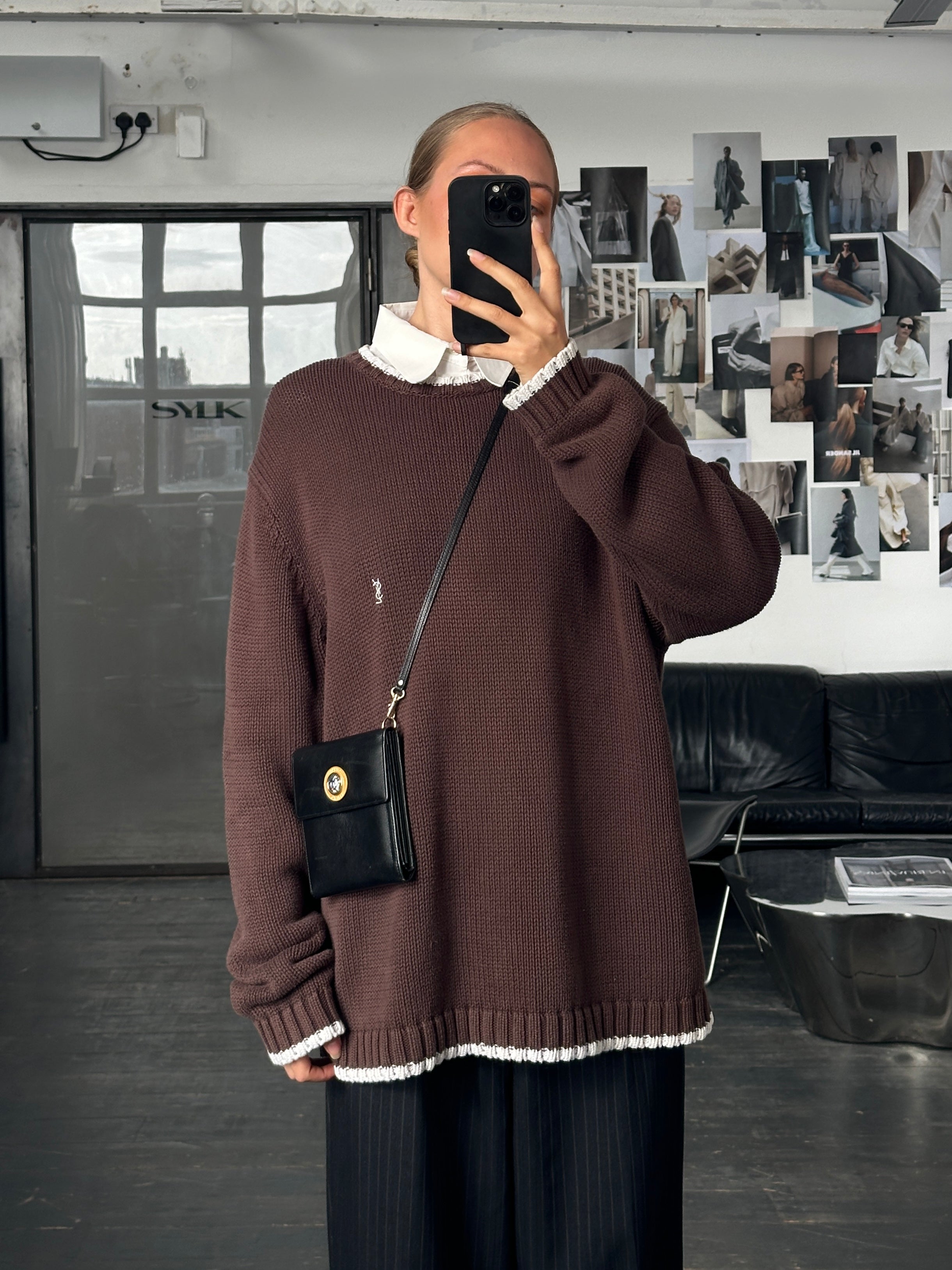Yves Saint Laurent Pour Homme XXL knitted cotton jumper with logo, featuring a classic crew neck and striped detail.