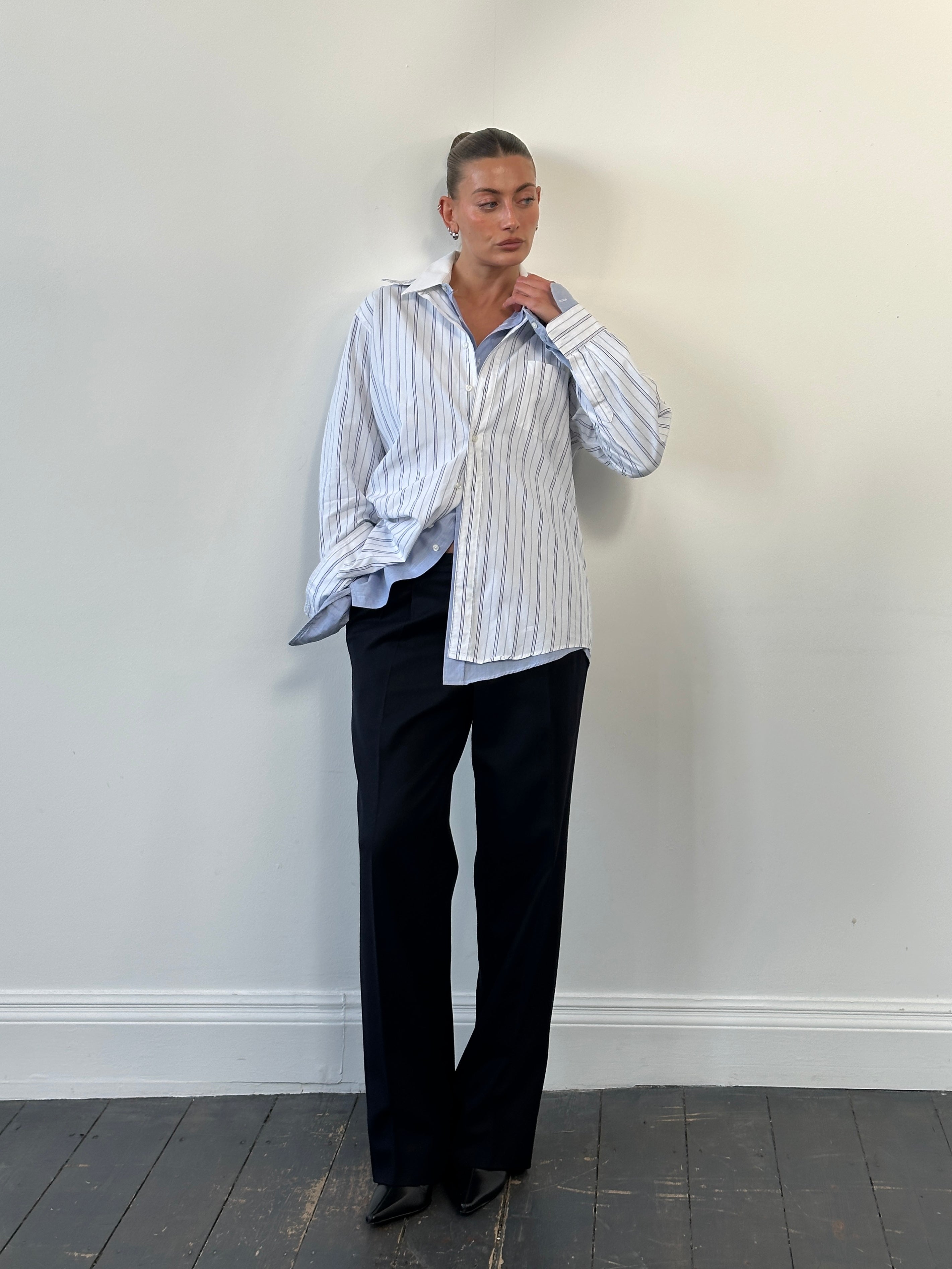 Christian Dior 1980s striped pure cotton logo shirt in size L, featuring classic design and iconic branding.