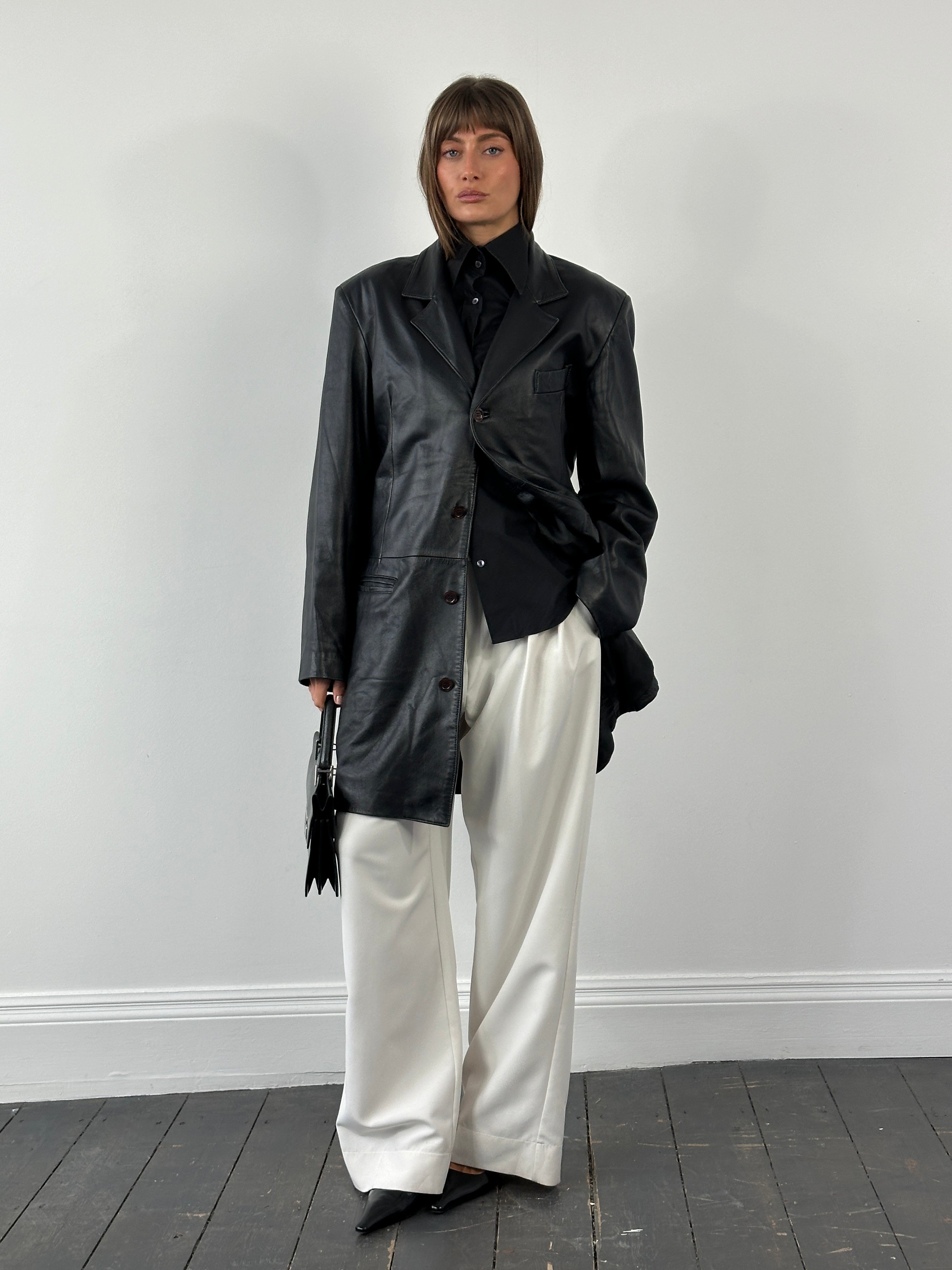 Italian Vintage 1990s Smooth Leather Trench Coat - L/XL | SYLK