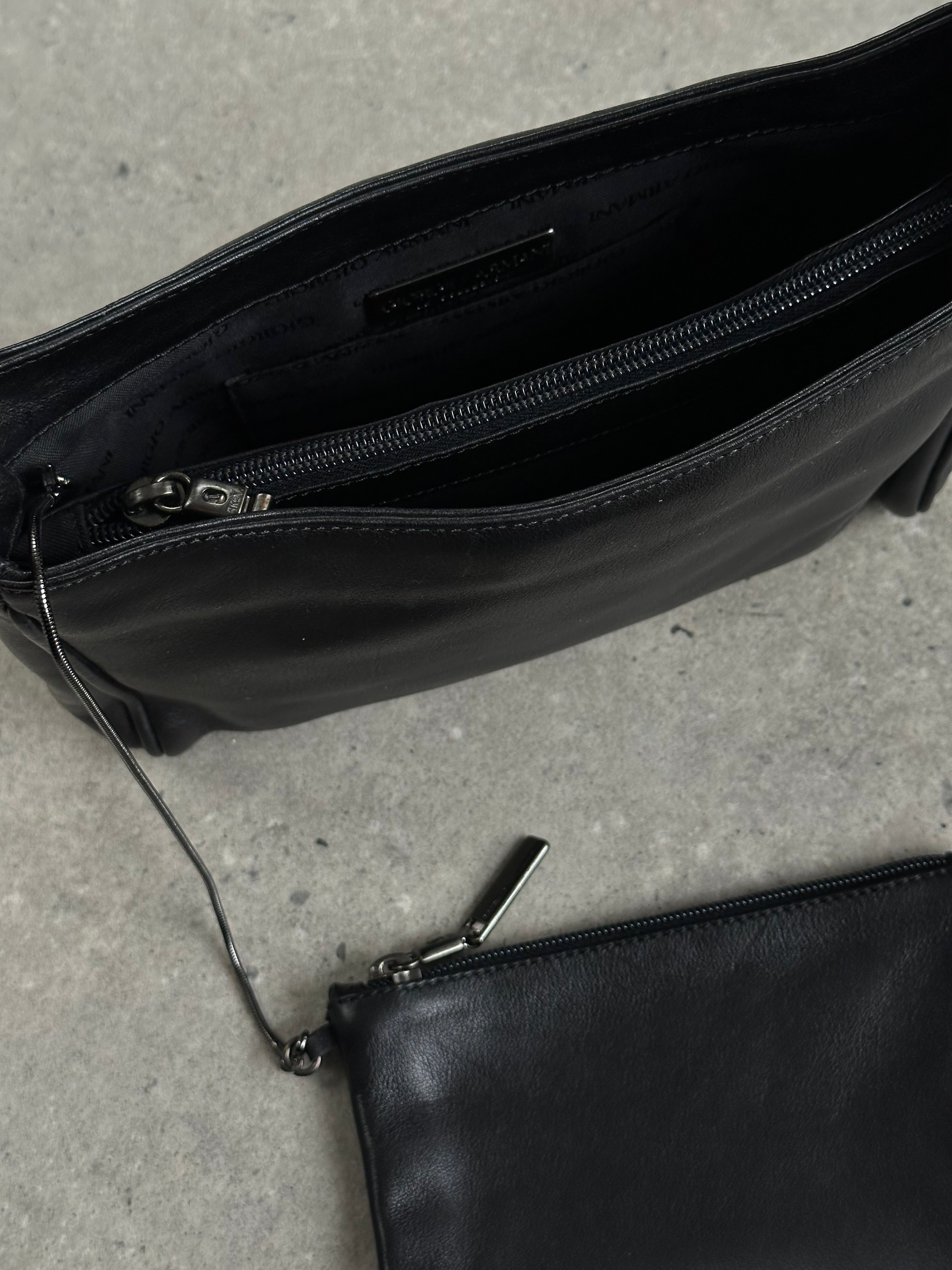 Giorgio Armani 2000s leather shoulder bag with sleek design and classic stitching, featuring a stylish shoulder strap.