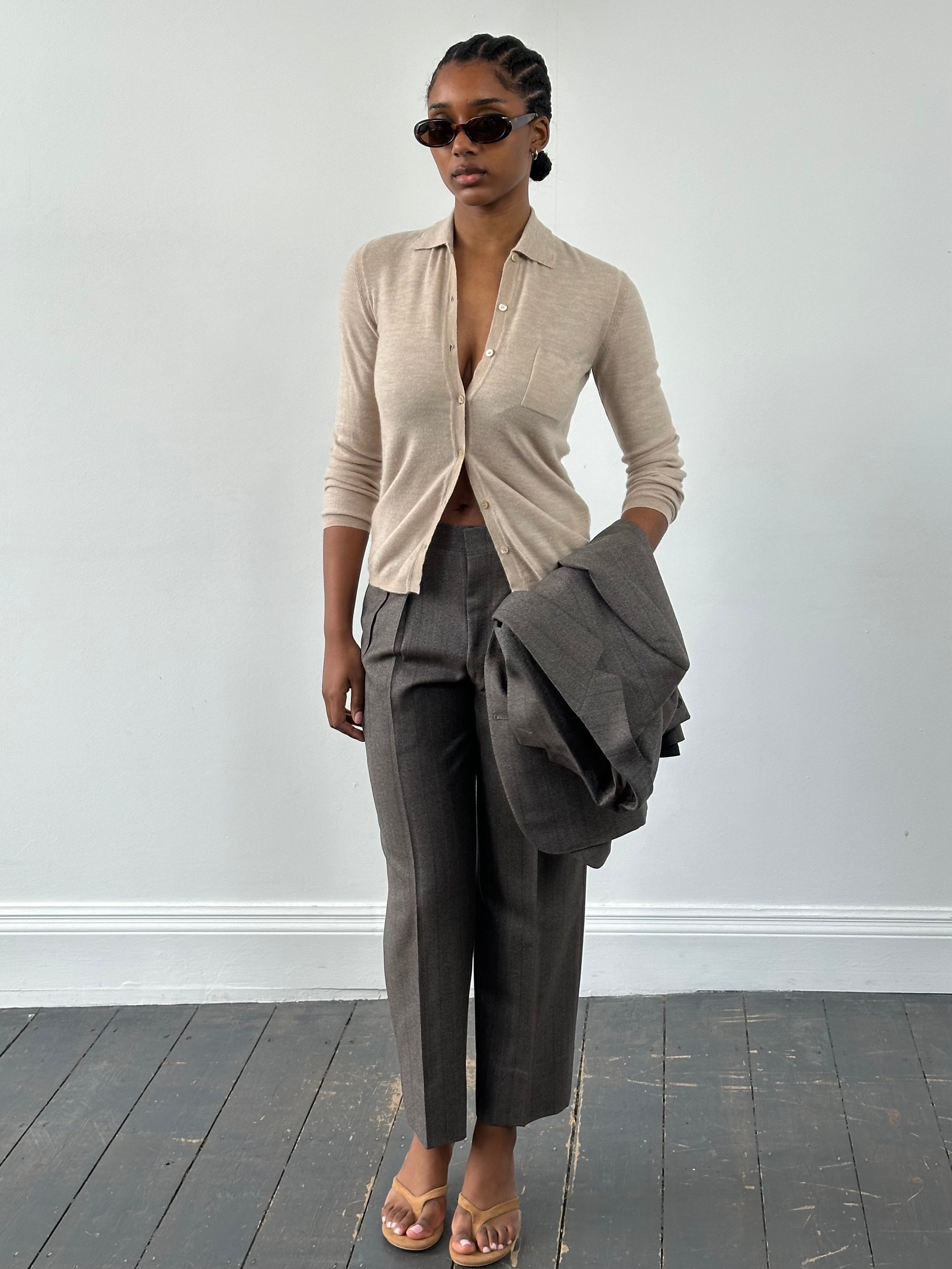 Burberry Prorsum AW2014 pure wool cardigan in size S, featuring classic design and button closure, displayed on a neutral background.