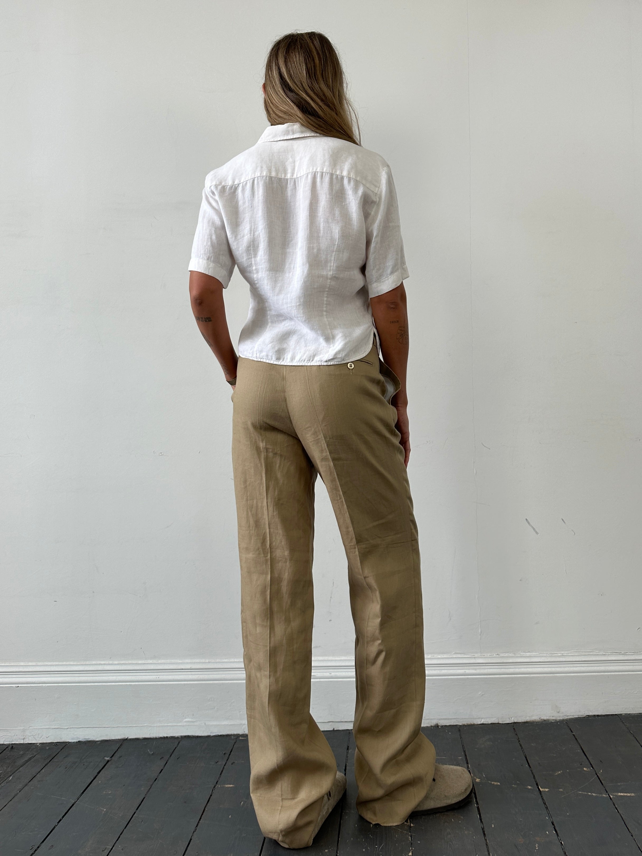 Italian Vintage Pure Linen Straight Leg Pleated Trousers - W32 - SYLK