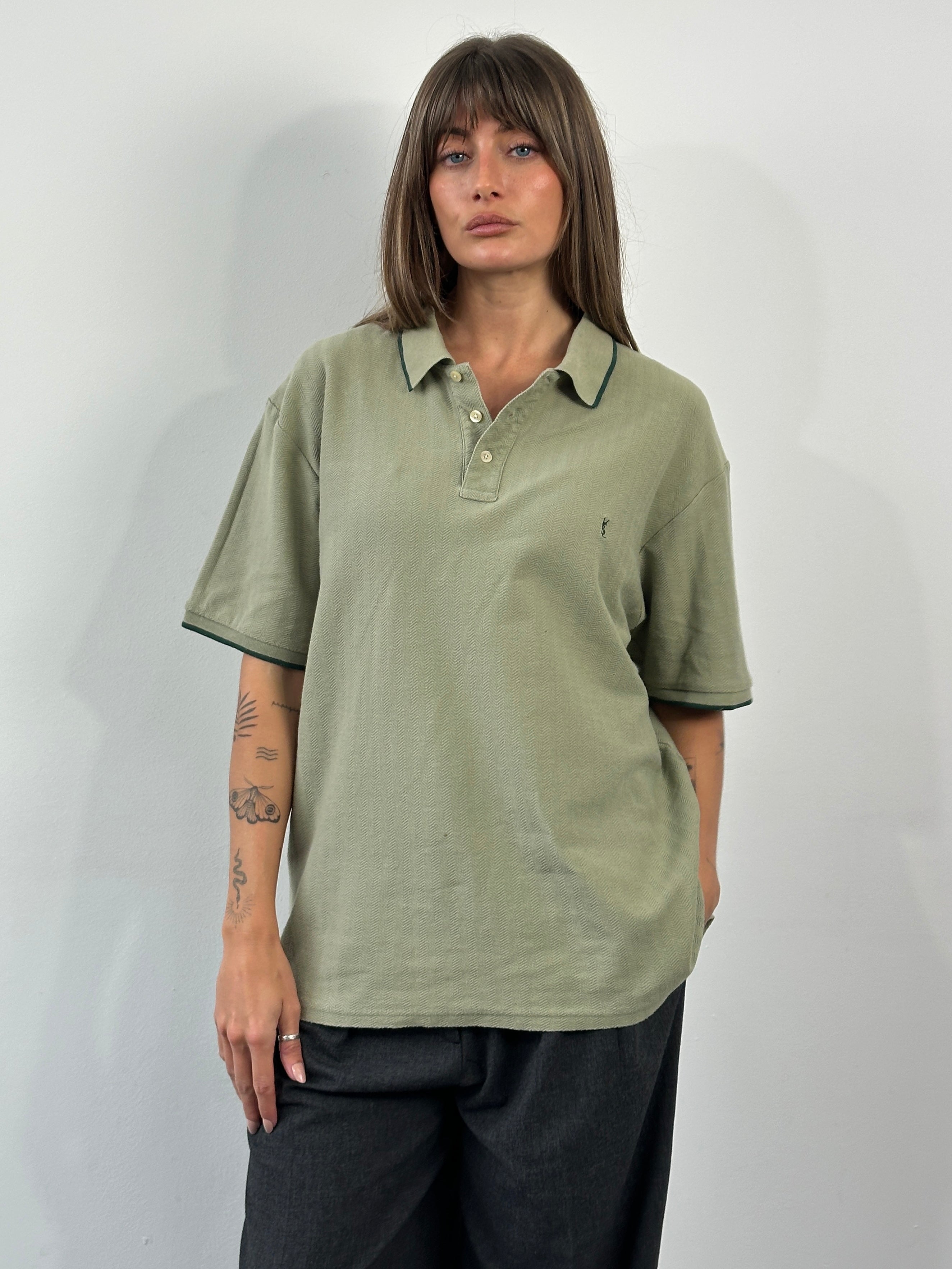 Yves Saint Laurent 1990s pure cotton logo polo shirt in XL, featuring classic design and brand logo on front.