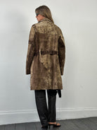 Italian Vintage Suede Leather Textured Belted Trench Coat - L/XL - SYLK