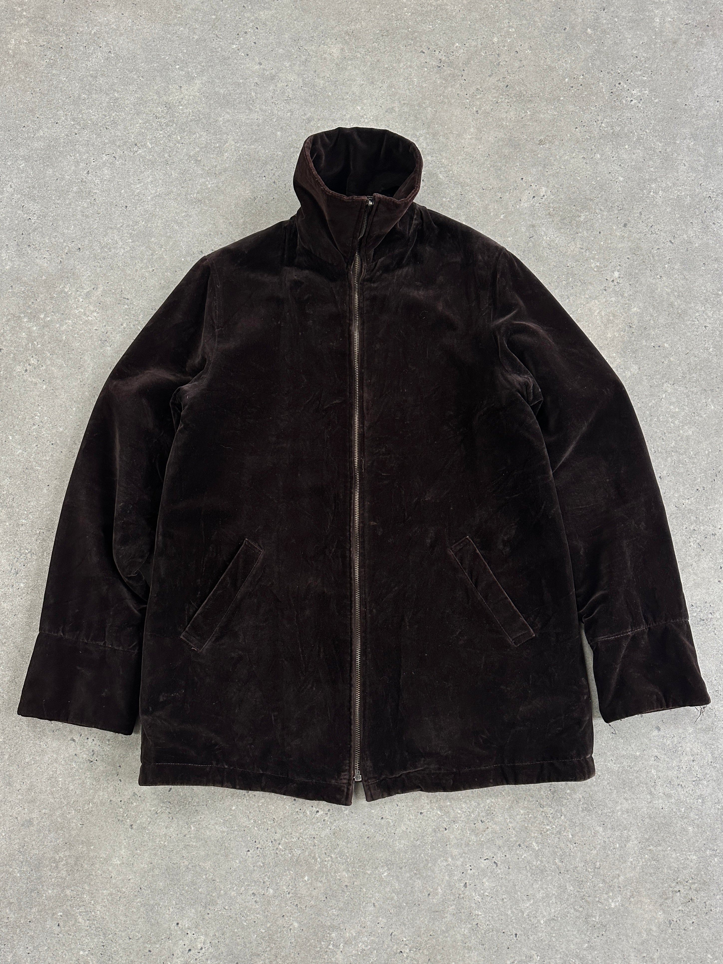 Kenneth Cole 1990s reversible leather and velvet jacket in size M, showing both the sleek leather side and plush velvet interior.