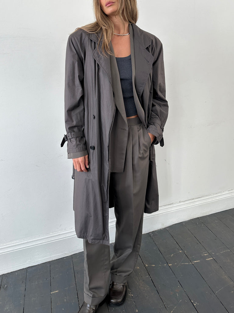 Vintage Double Breasted Unlined Belted Trench Coat - L - SYLK