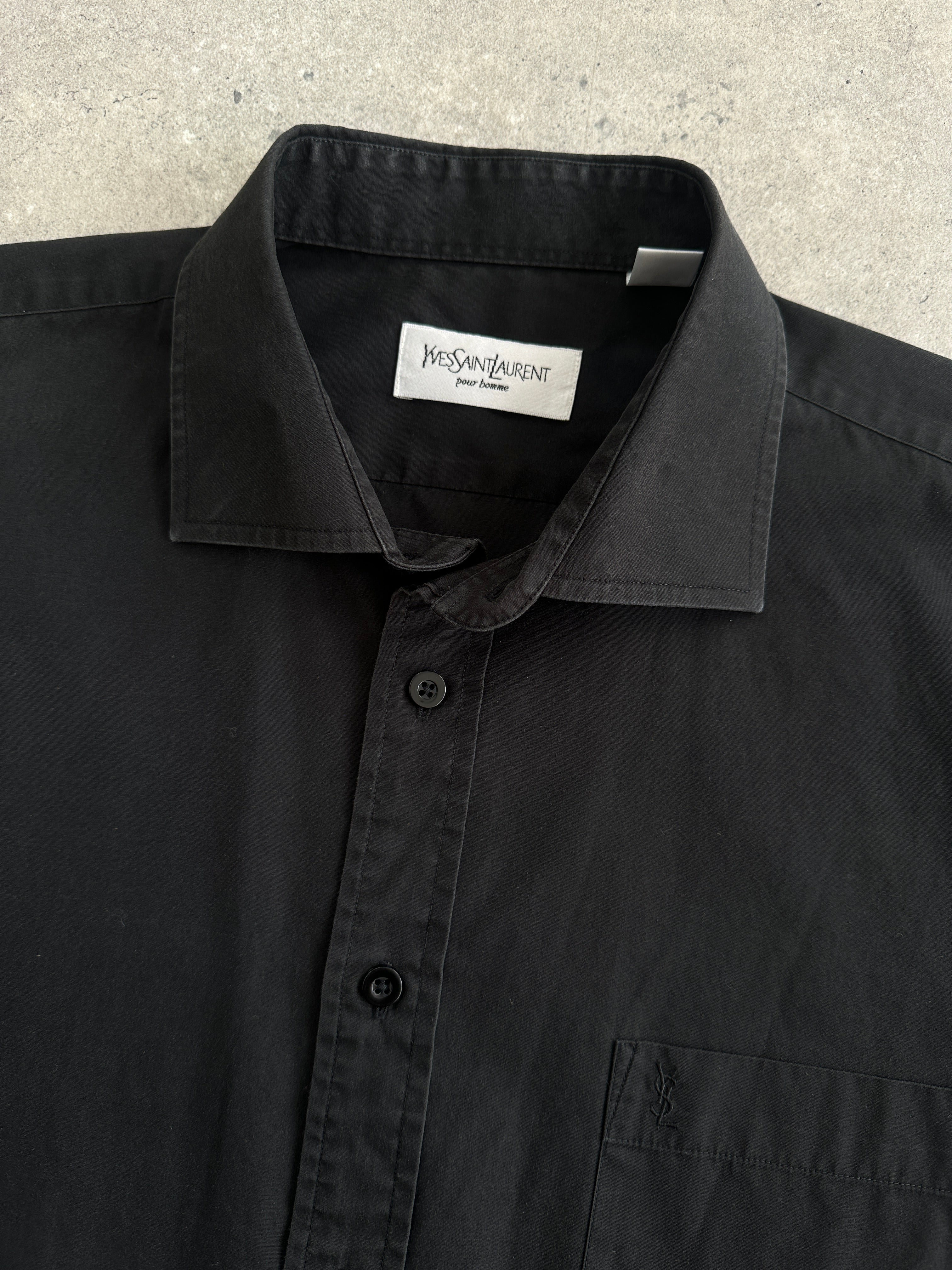 Yves Saint Laurent Pour Homme cotton logo dress shirt in size L, featuring a classic collar and button-front design.