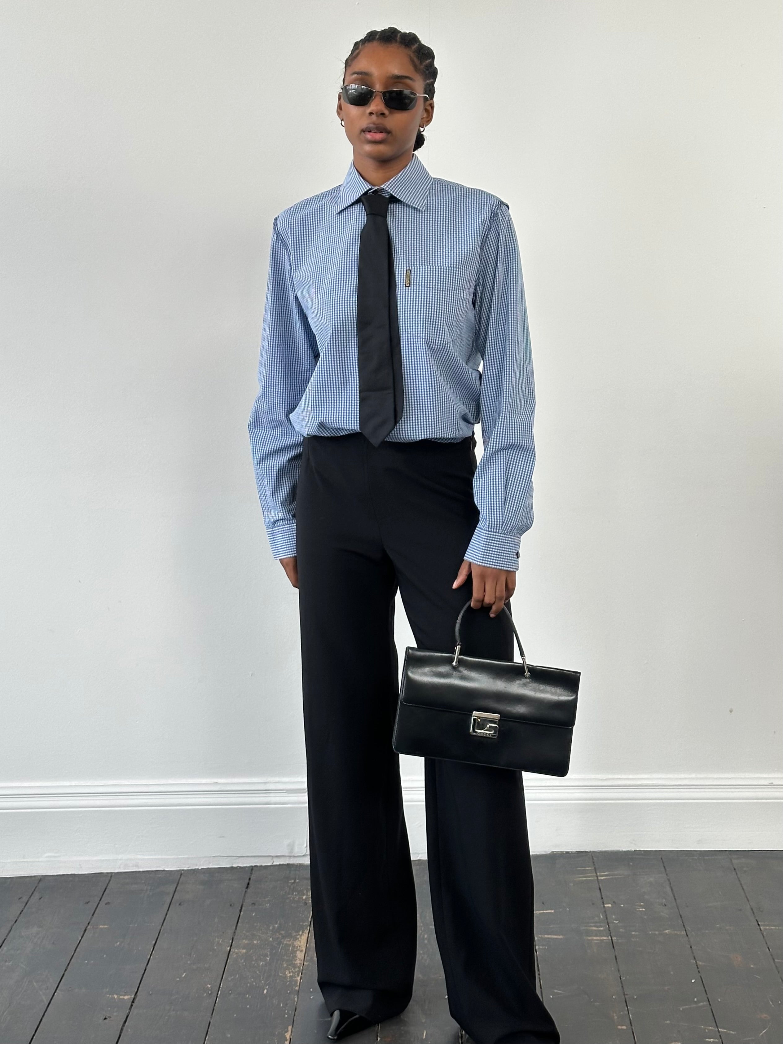 Armani Jeans 2000s pure cotton gingham shirt with reverse stitch detail, size M, featuring classic checkered pattern and button-down front.