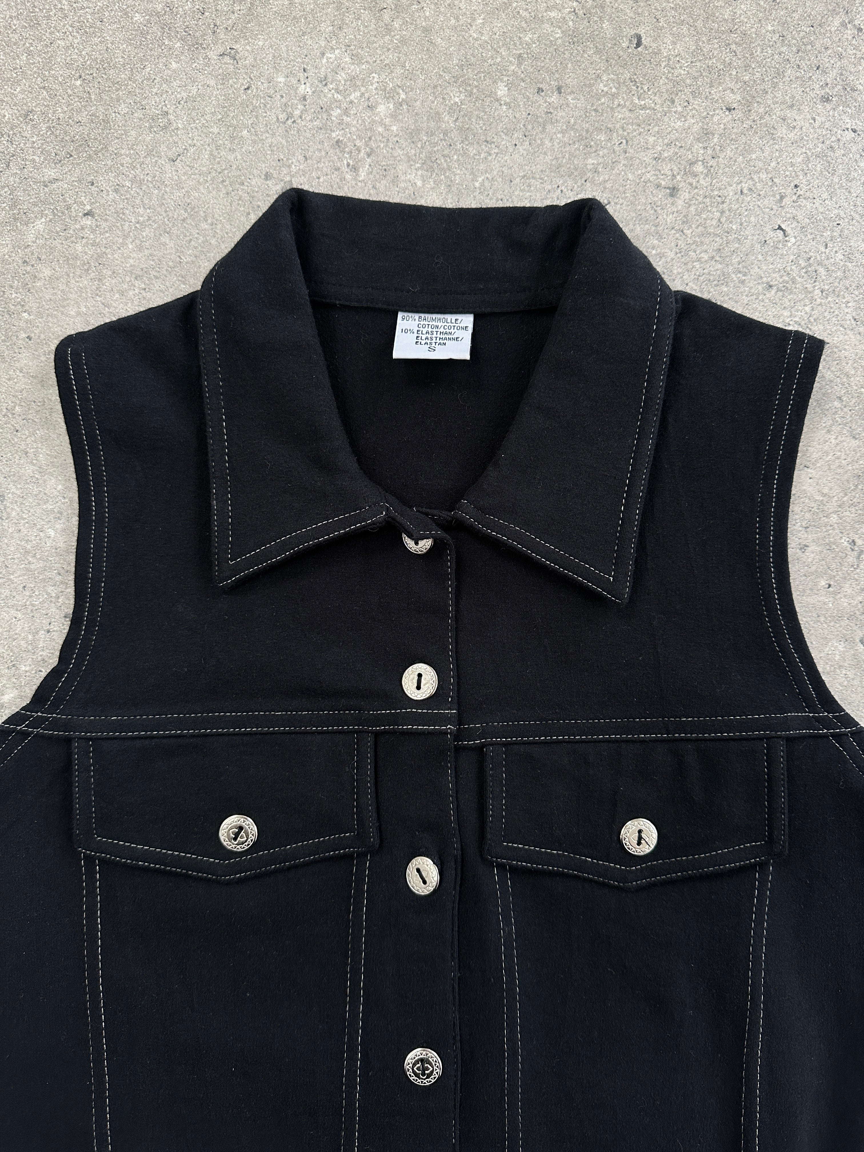 Vintage cotton contrast stitch bodysuit, a stylish vintage top with detailed stitching and comfortable fit, size small.