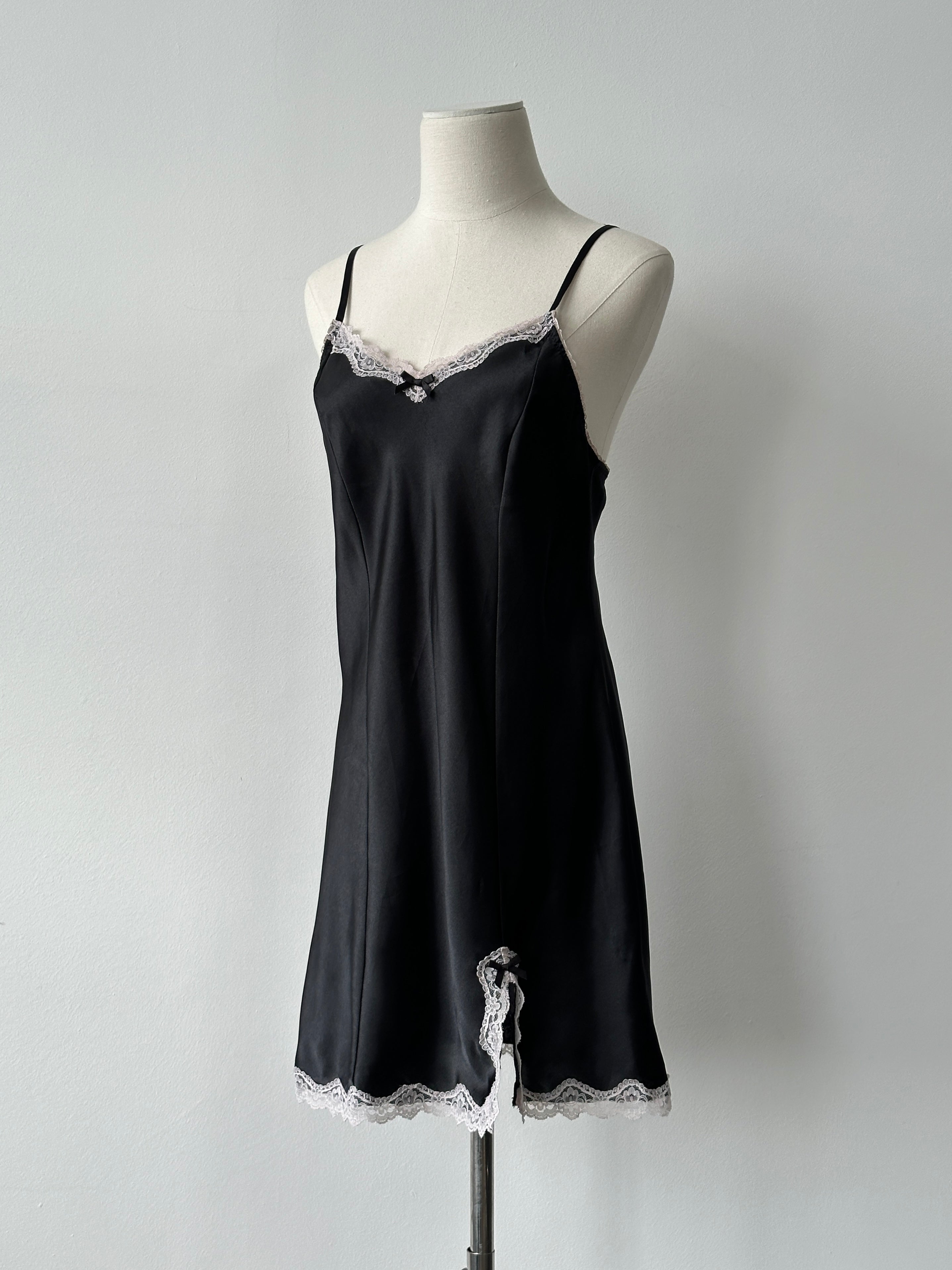 Vintage 1990s Satin Lace Mini Slip Dress - S-M