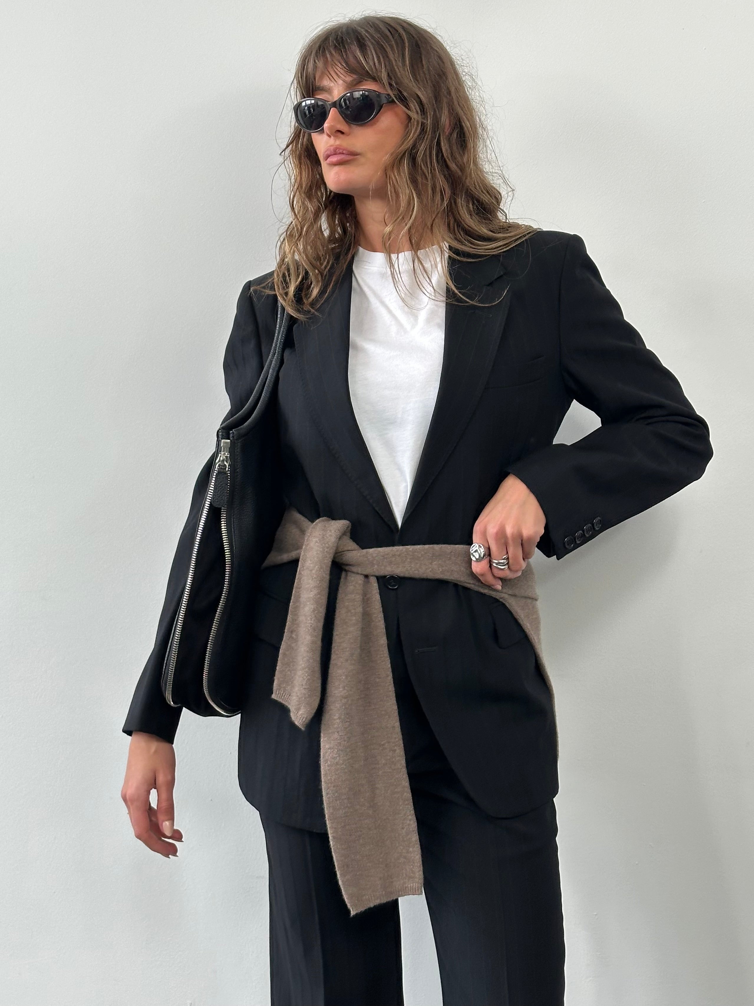 Christian Dior 1990s pure wool striped single-breasted suit, size 38R/W30, tailored with classic lapel and button closure.