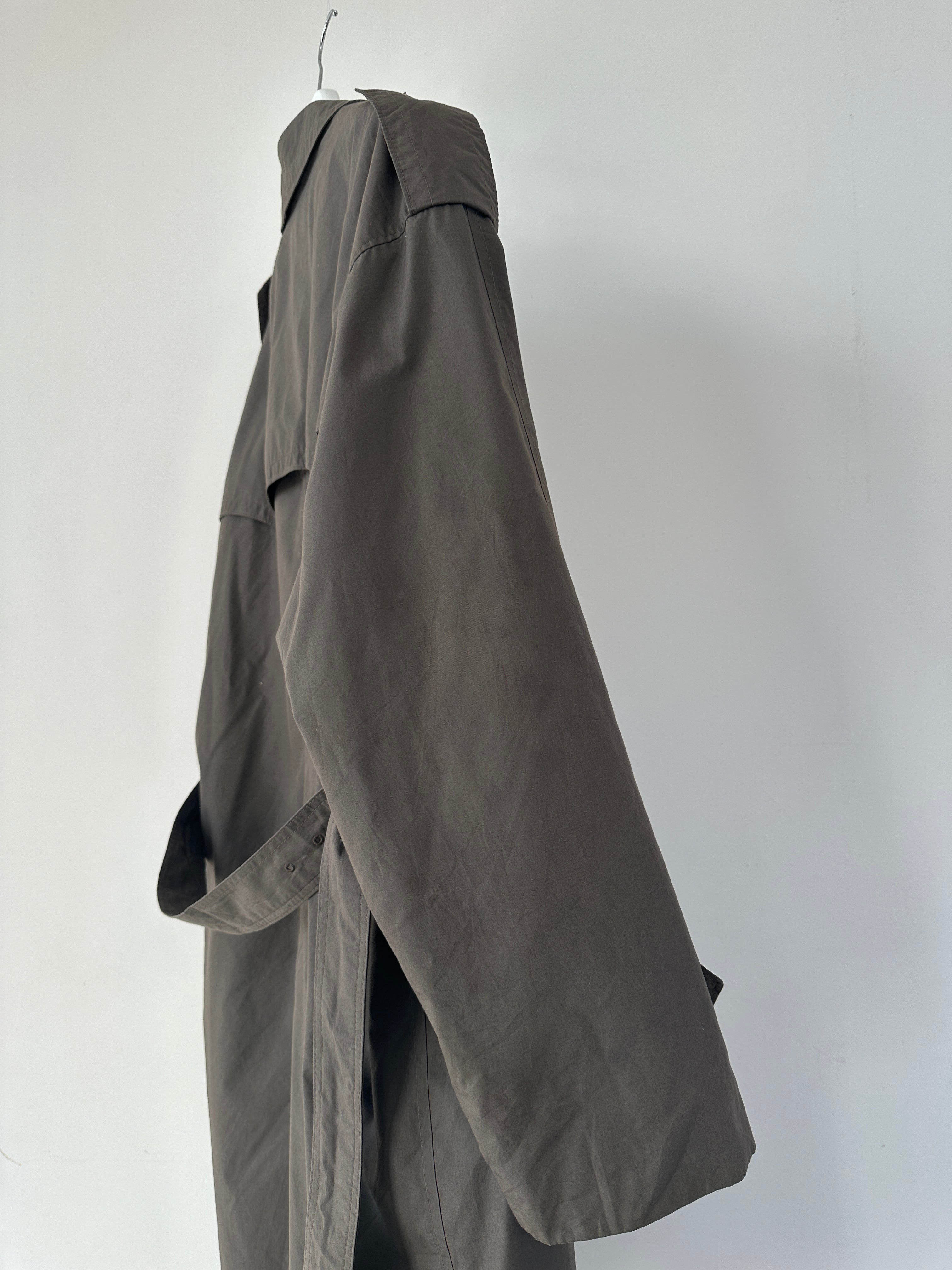Christian Dior belted cotton wool trench coat in beige, size 42R/XL, featuring classic lapel collar and button details.