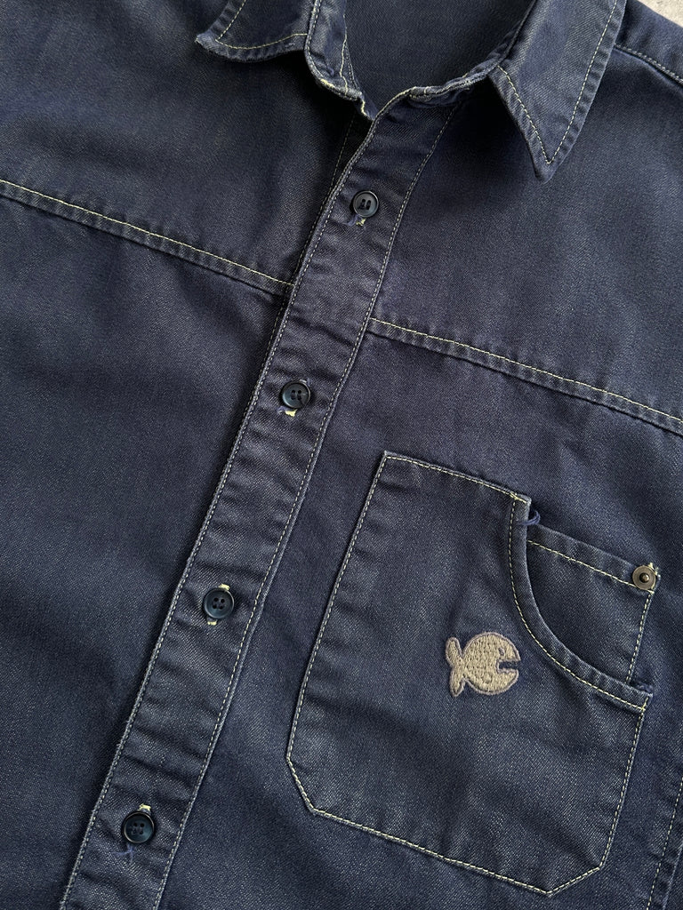 Vintage Cotton Two Tone Embroidery Shirt - L - SYLK