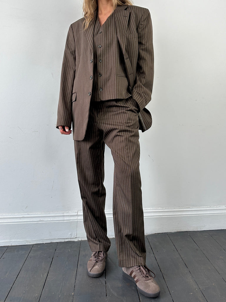 Italian Vintage Stripe Wool Three Piece Suit - XL/W32 - SYLK