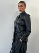 Vintage 1990s Minimal Round Neck Leather Jacket - M - SYLK