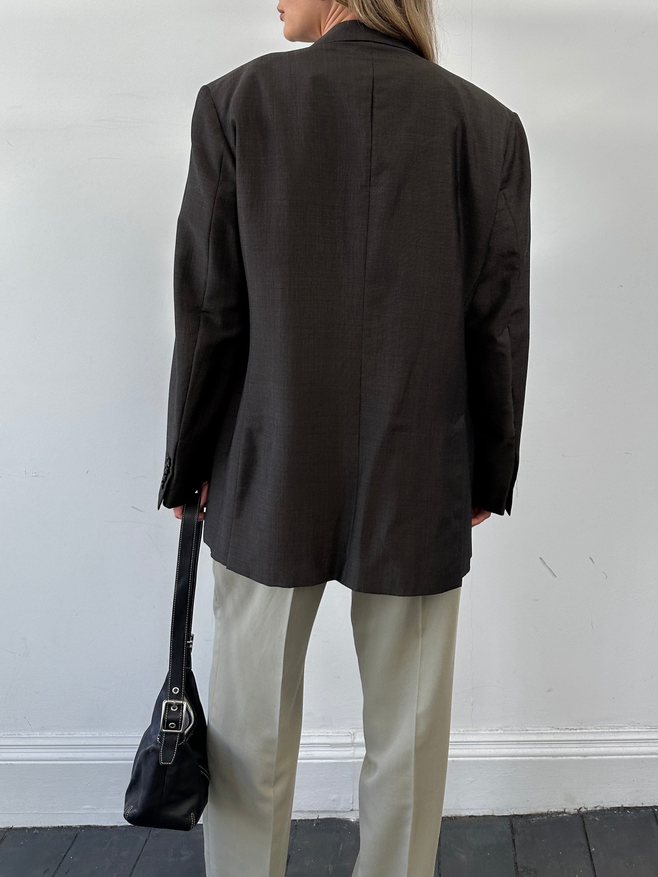 Valentino wool mohair single-breasted blazer in size 44/XL, stylish tailored blazer with classic lapels and textured fabric.