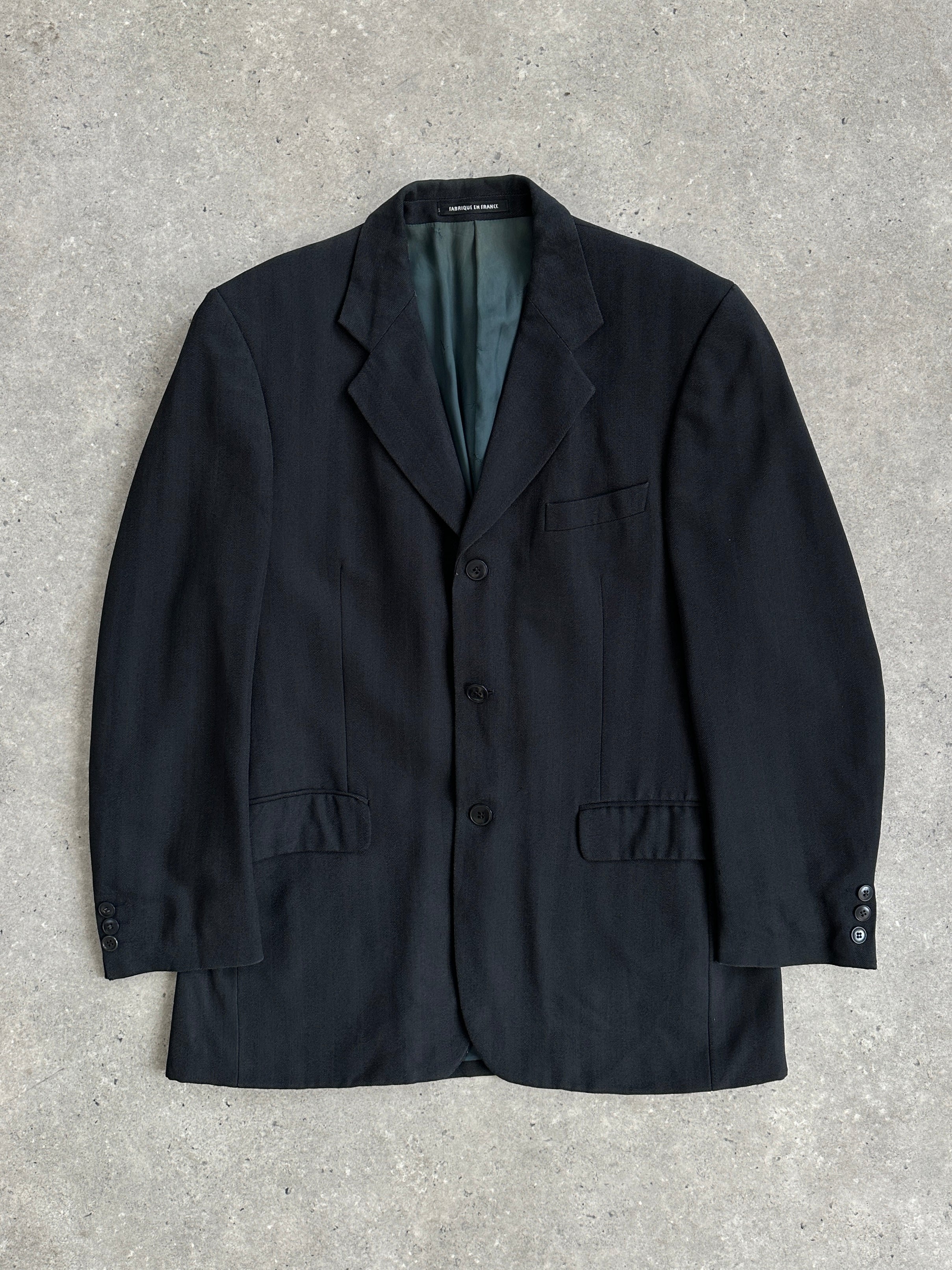 Yves Saint Laurent Pour Homme 1990s wool single-breasted blazer in size 40R/L, showcasing classic tailored design.