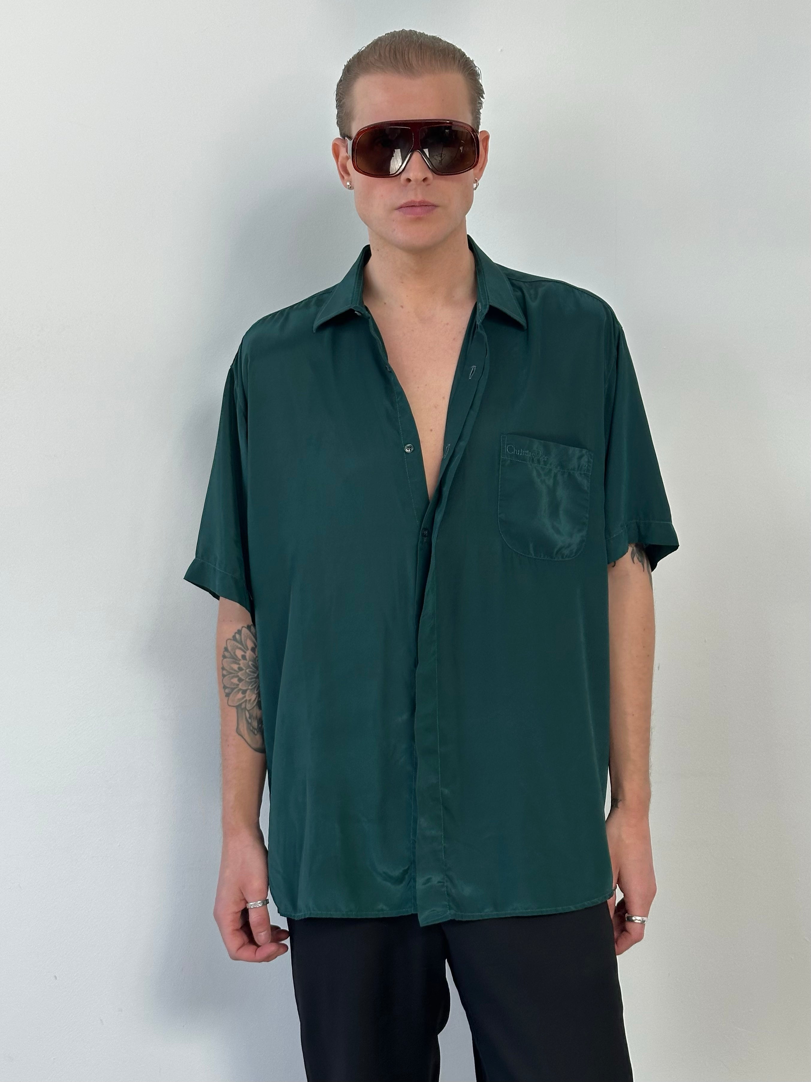 Christian Dior 1990s Pure Silk Short Sleeve Logo Shirt - XL