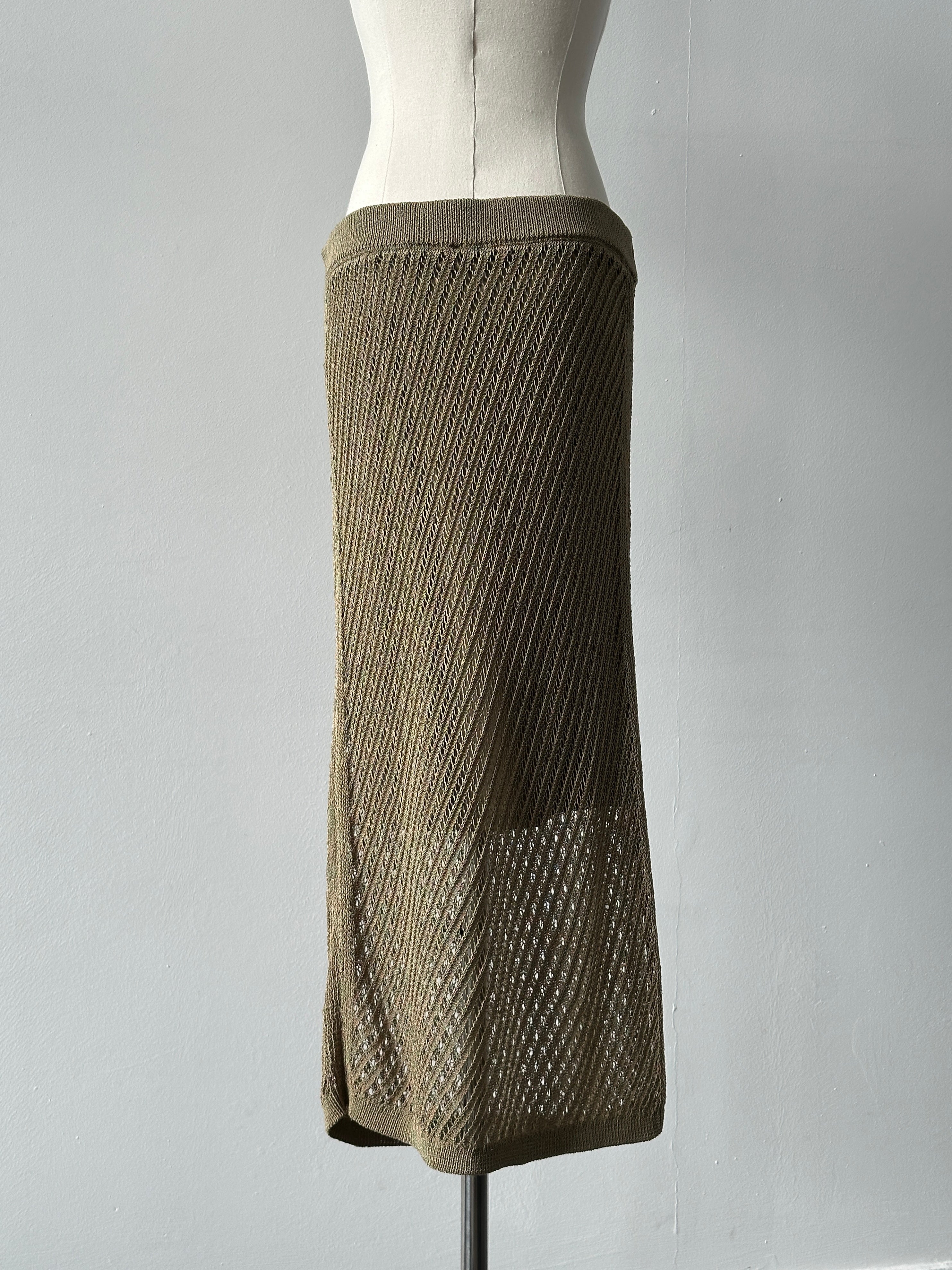 DKNY 2000s Cotton Open Knit Midi Skirt - W30