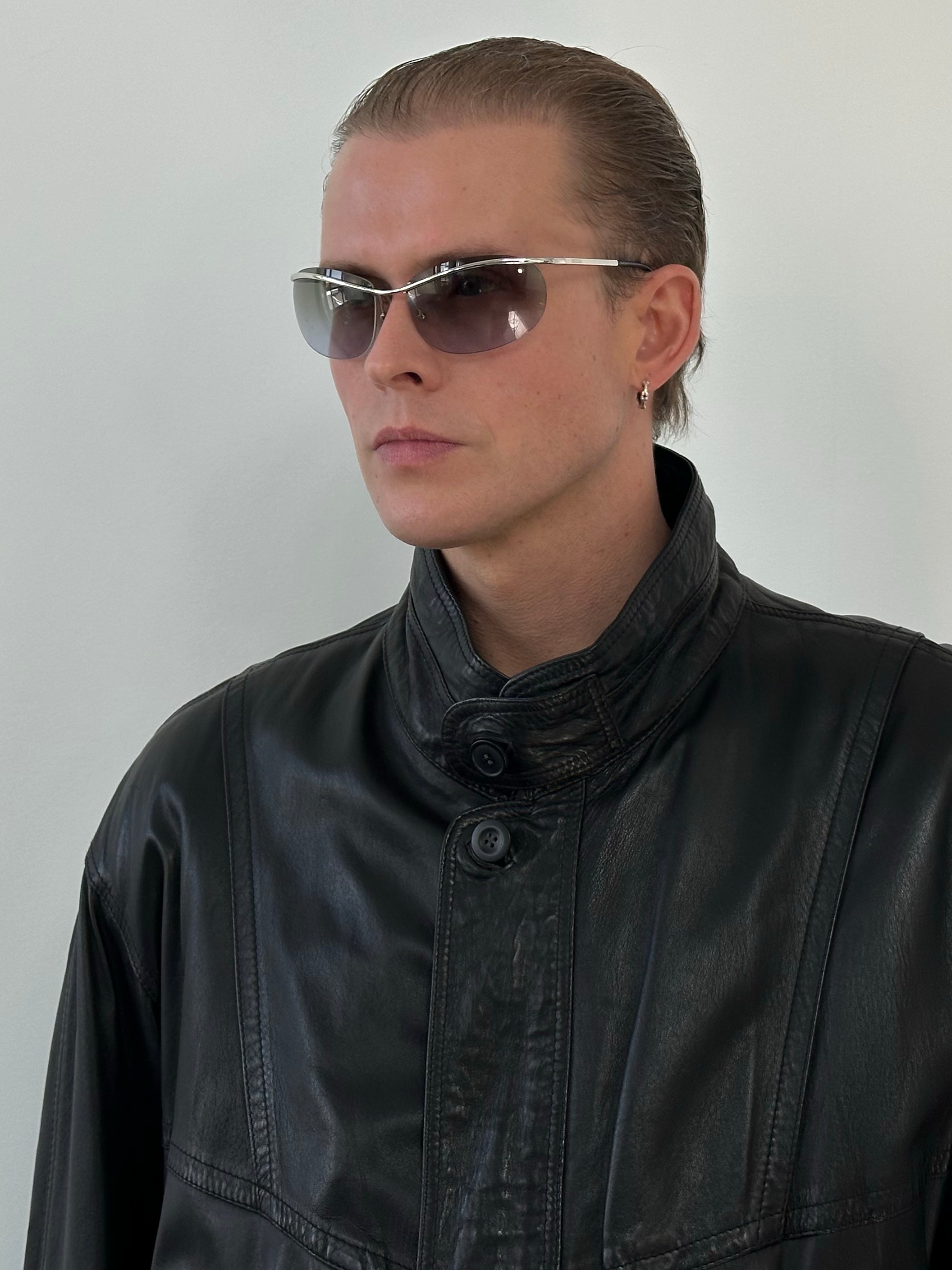 Vintage 1990s High Neck Leather Blouson Bomber Jacket - L