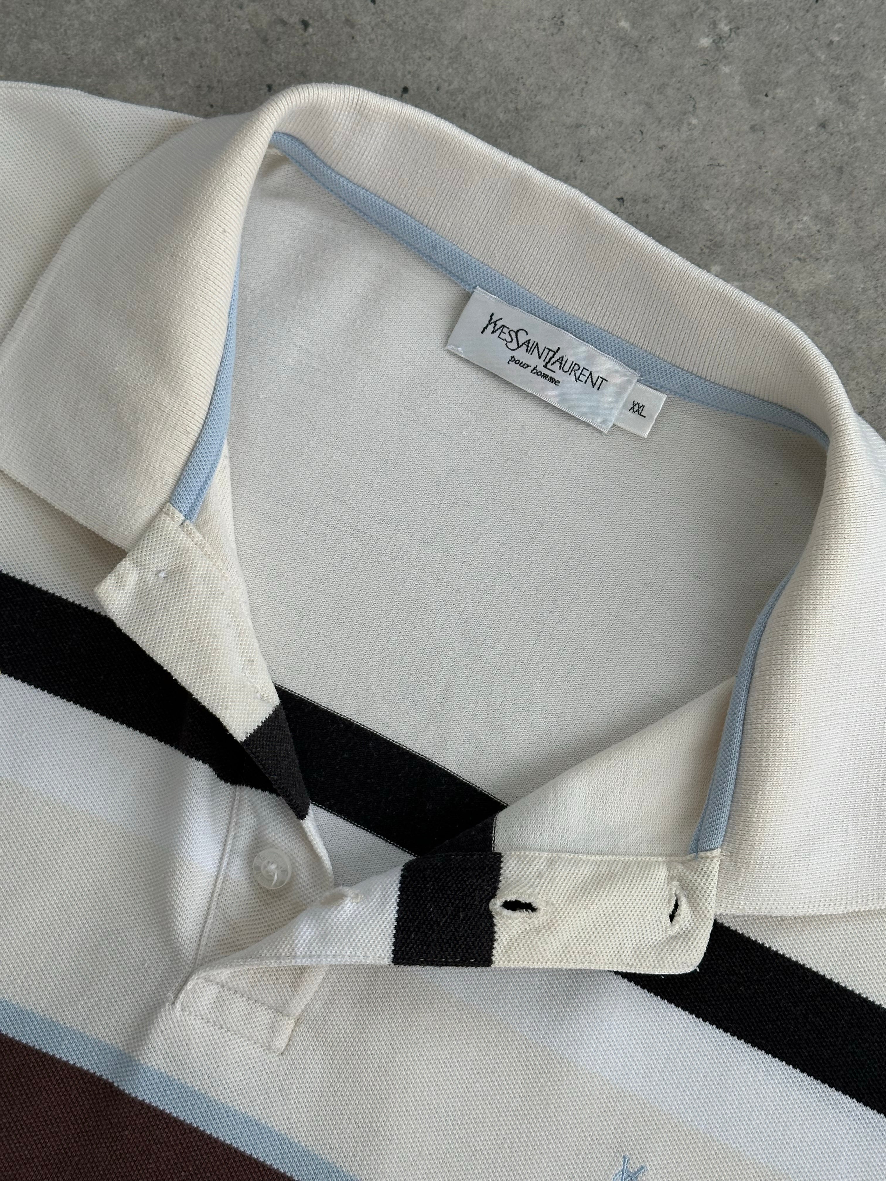 Yves Saint Laurent 1990s Cotton Striped Short Sleeve Polo - XL