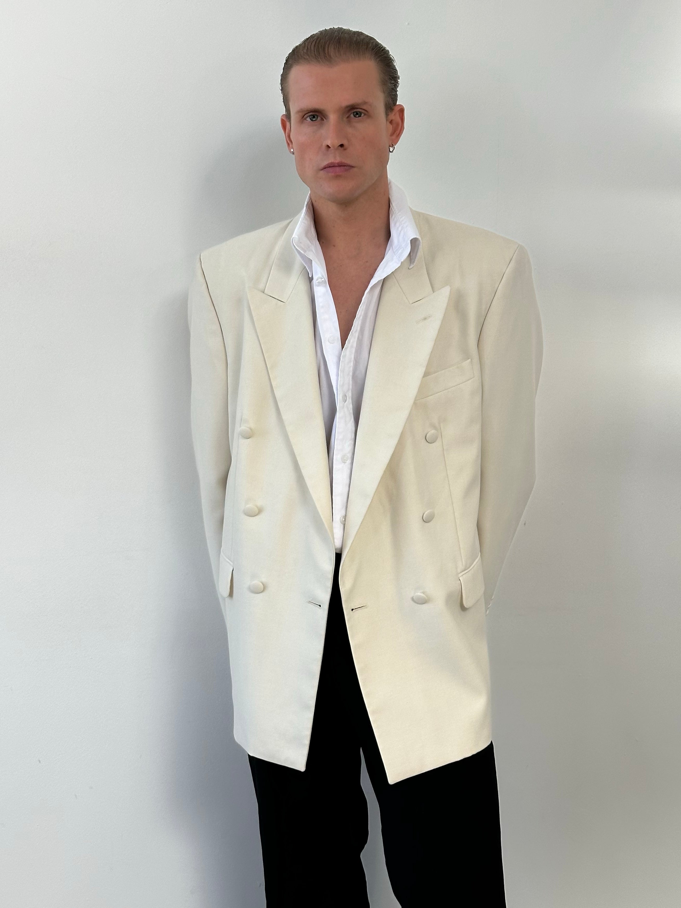 Vintage 1990s Wool Double Breasted Tuxedo Blazer - 44R