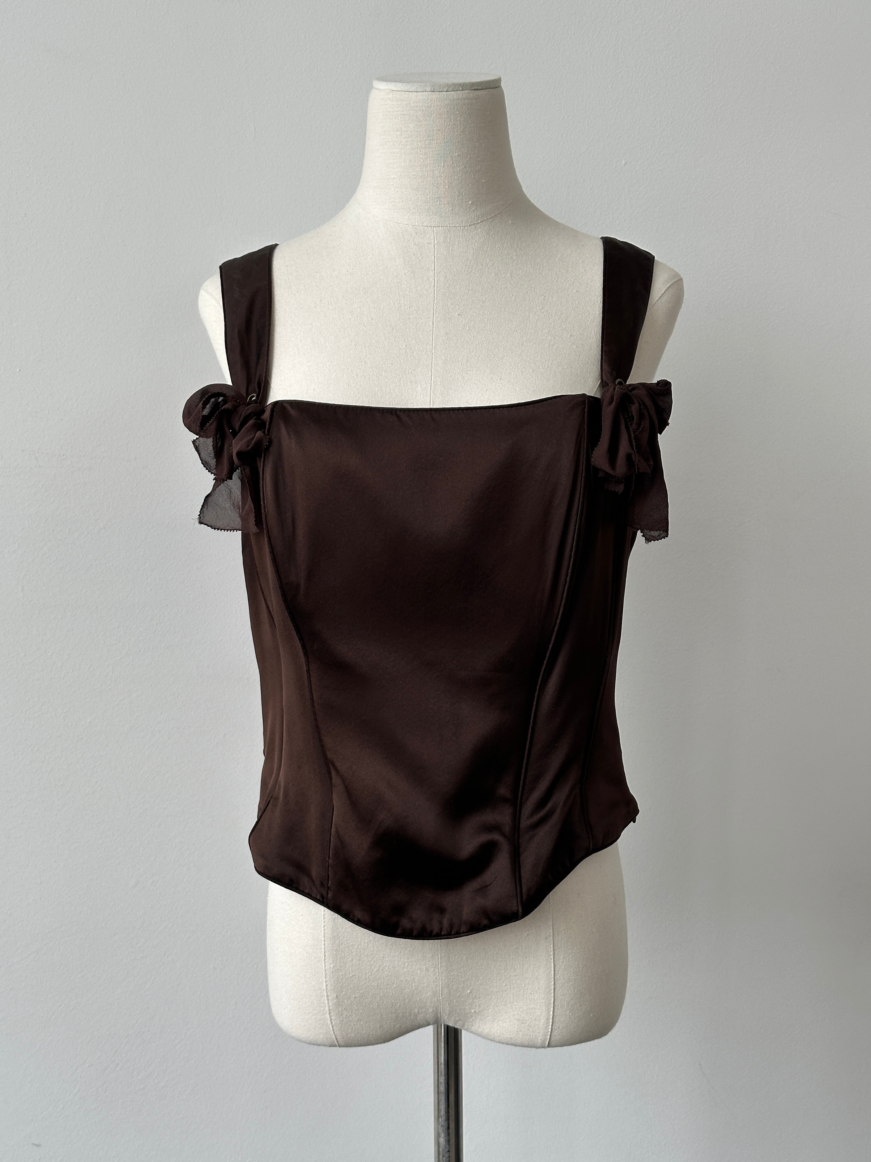 Vintage 2000s Pure Silk Sleeveless Corset Top - L