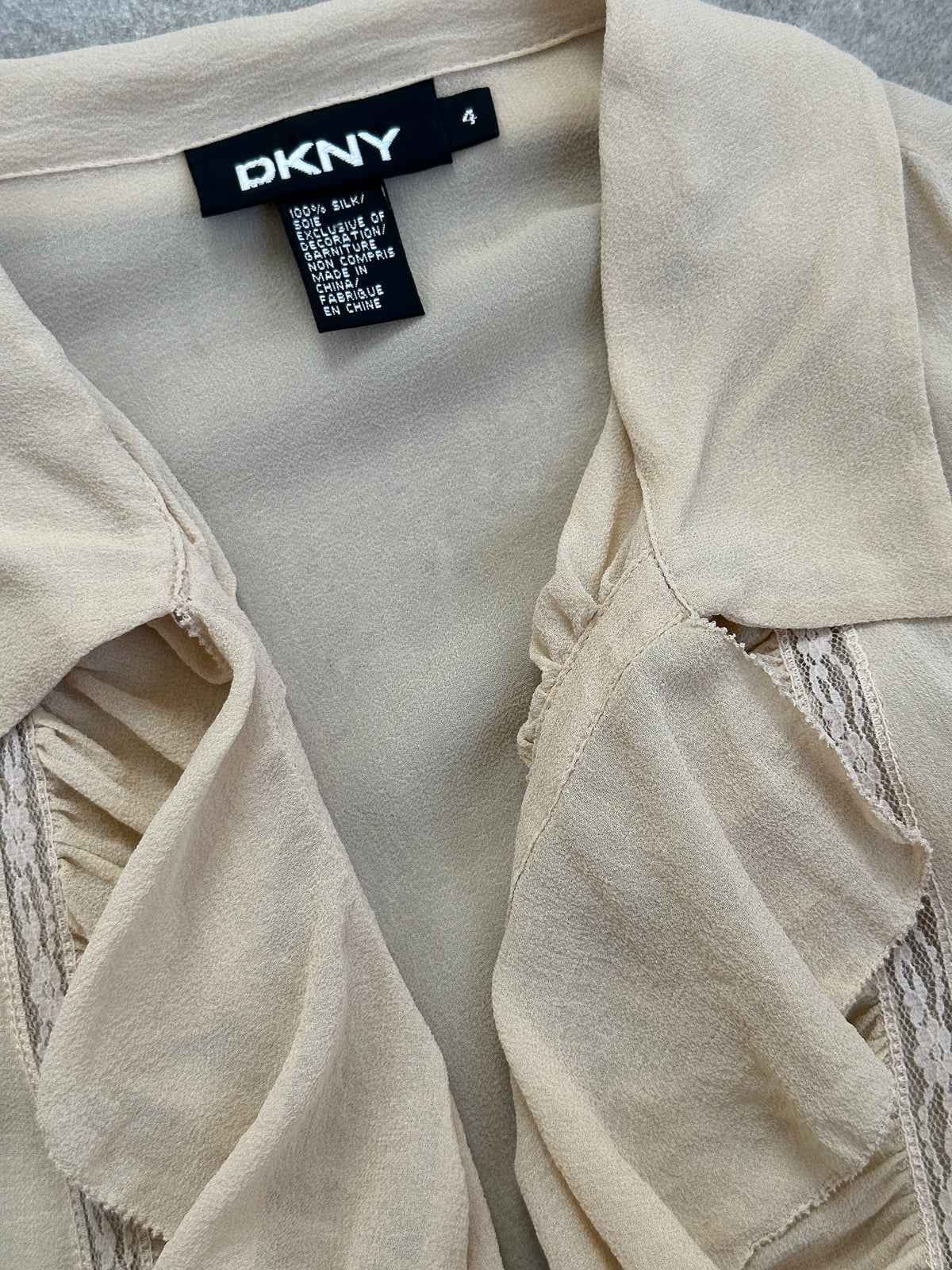 Donna Karan 2000s Pure Silk Sheer Ruffle Shirt - S
