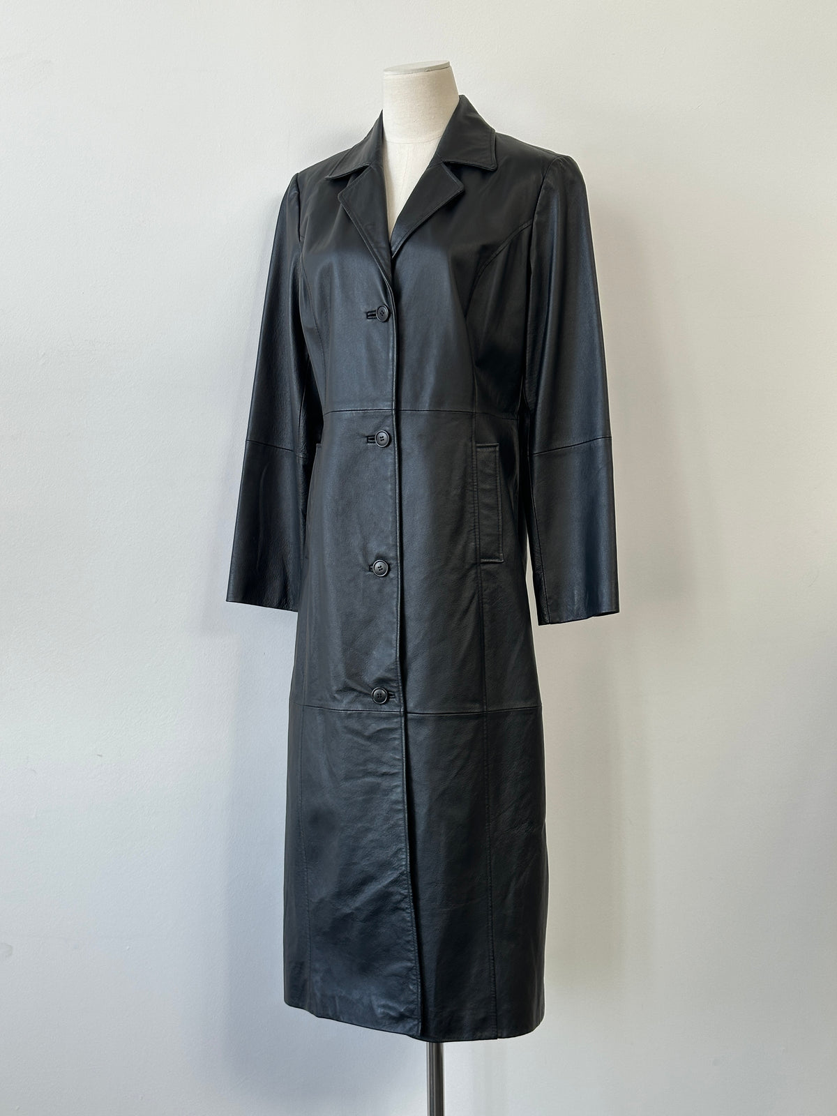 Vintage 1990s Floor Length Leather Trench - M