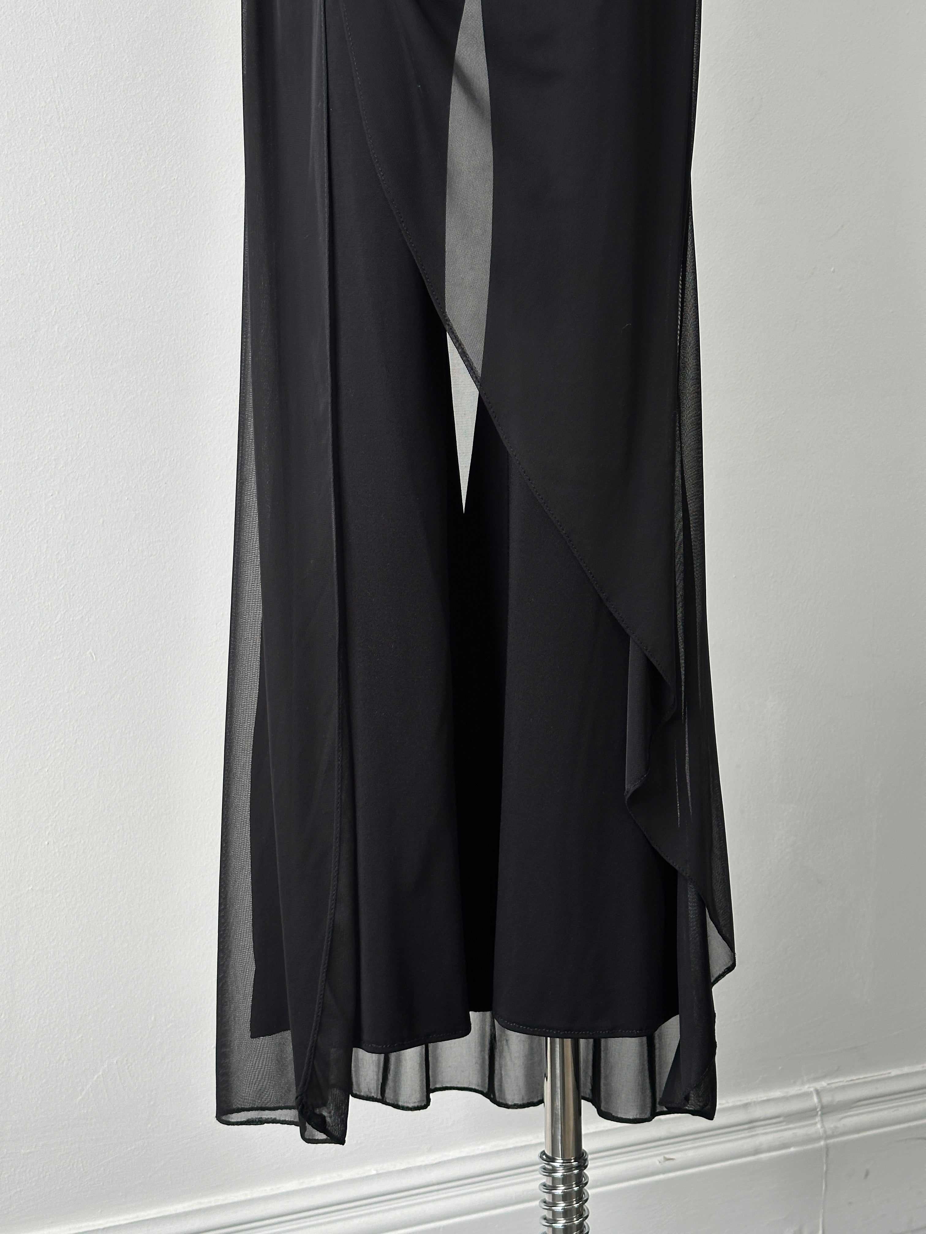 French Vintage 1990s Sheer Overlay Wide Leg Trousers - W26
