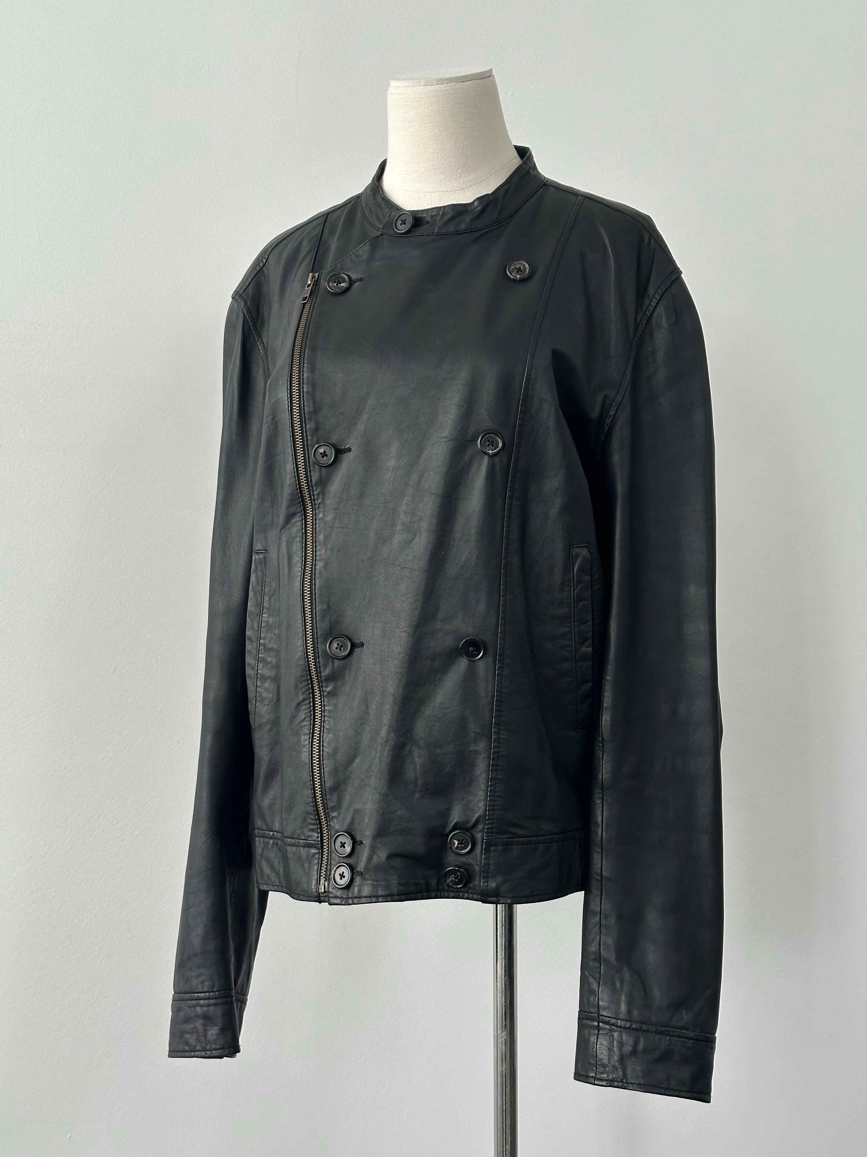 Vintage 1990s Double Breasted Leather Jacket - M