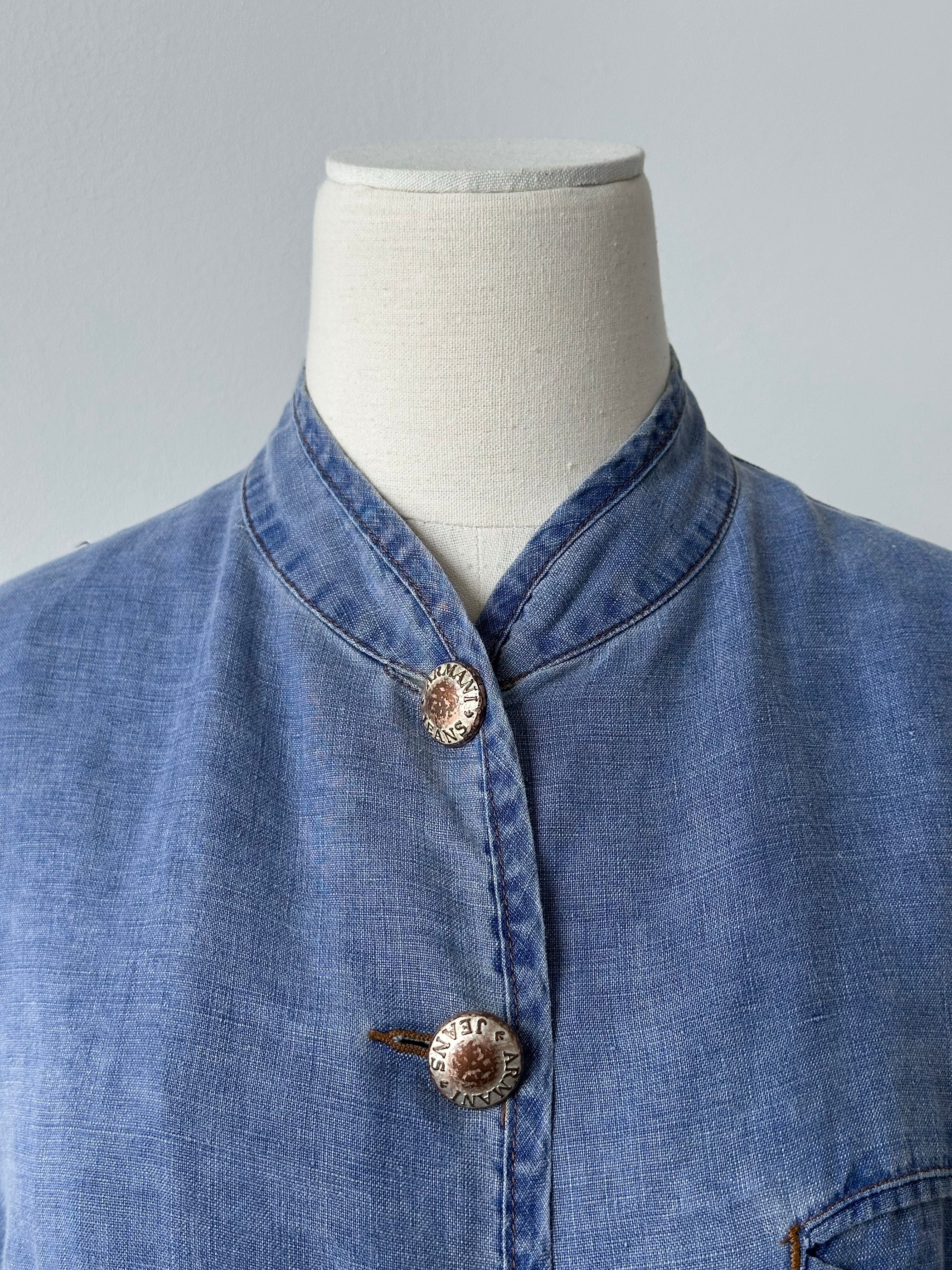 Armani Jeans 1990s Pure Linen Bespoke Button Jacket - S-M