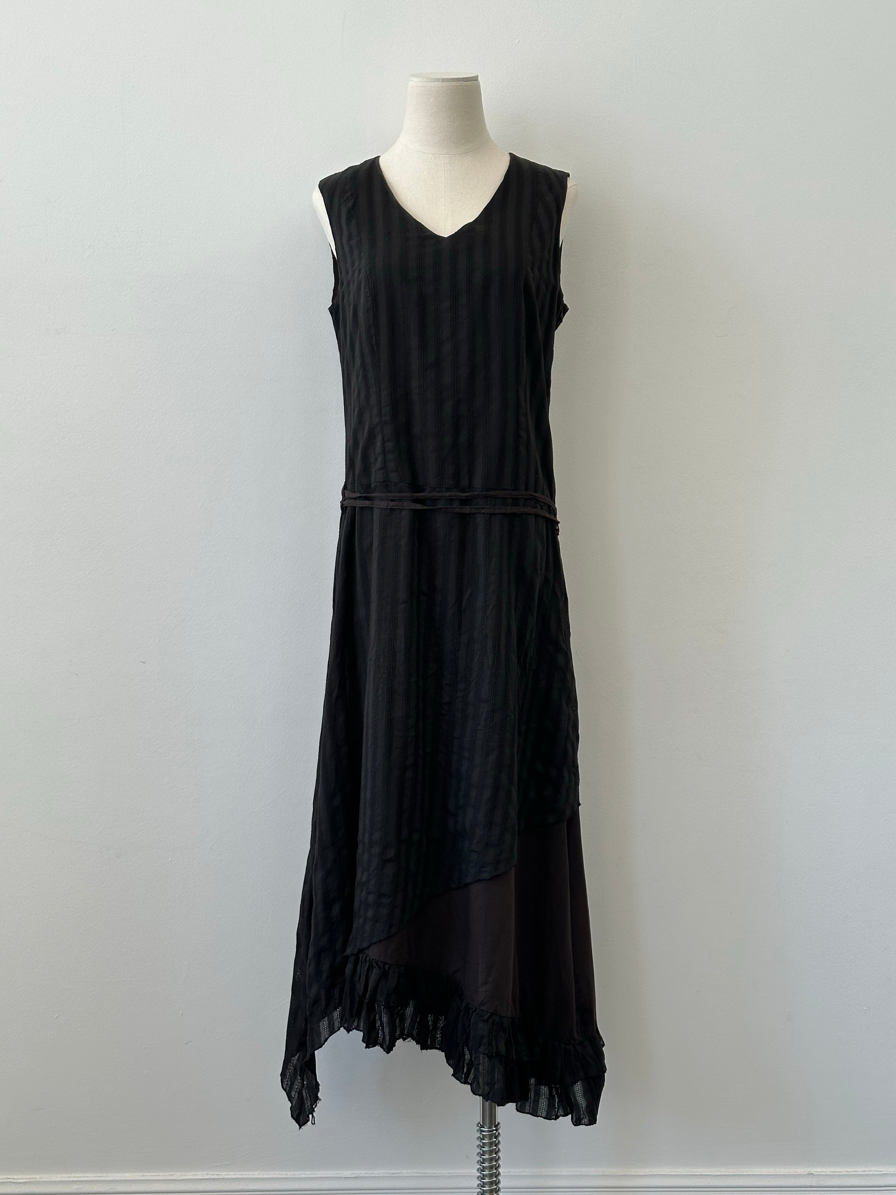 Vintage 1990s Asymmetric Tie Belt Floor Length Dress - M