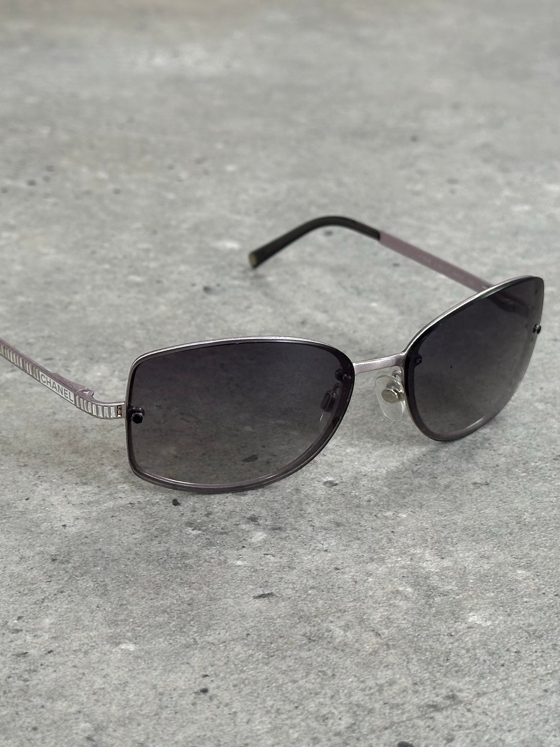 Chanel 2000s Rimless Crystal Bar Rectangle Sunglasses
