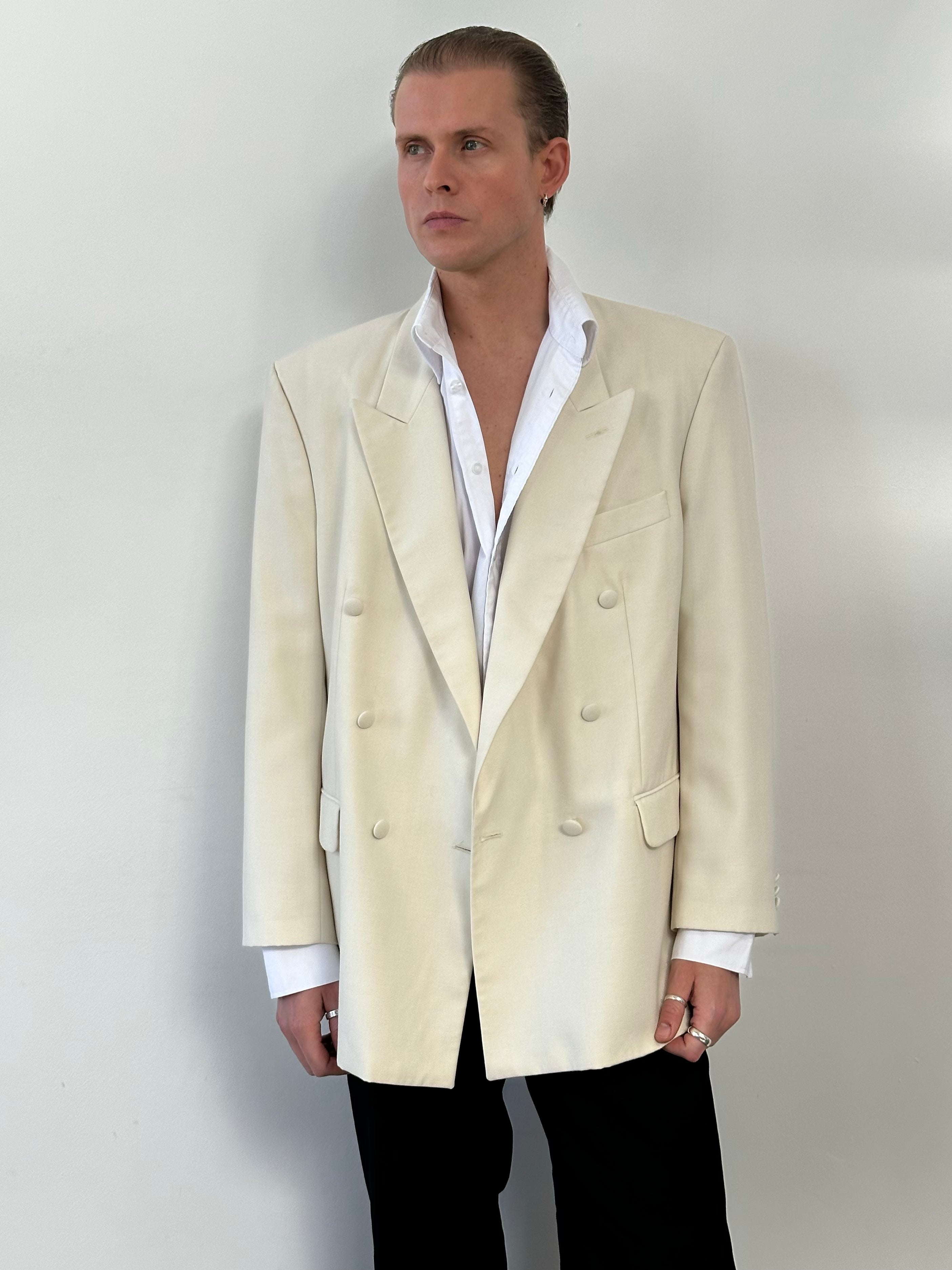 Vintage 1990s Wool Double Breasted Tuxedo Blazer - 44R