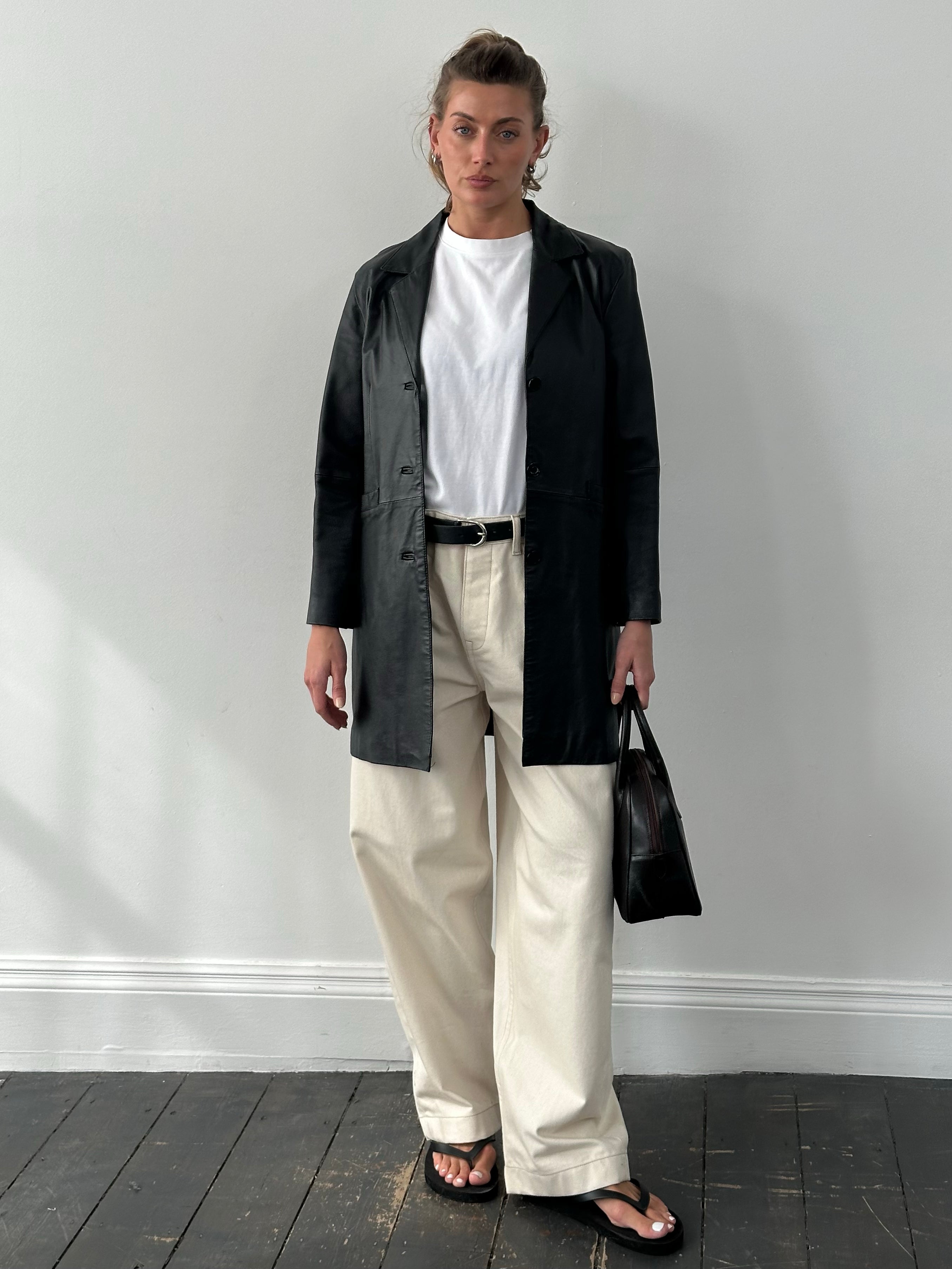 Vintage 2000s Single Breasted Leather Trench Coat - S
