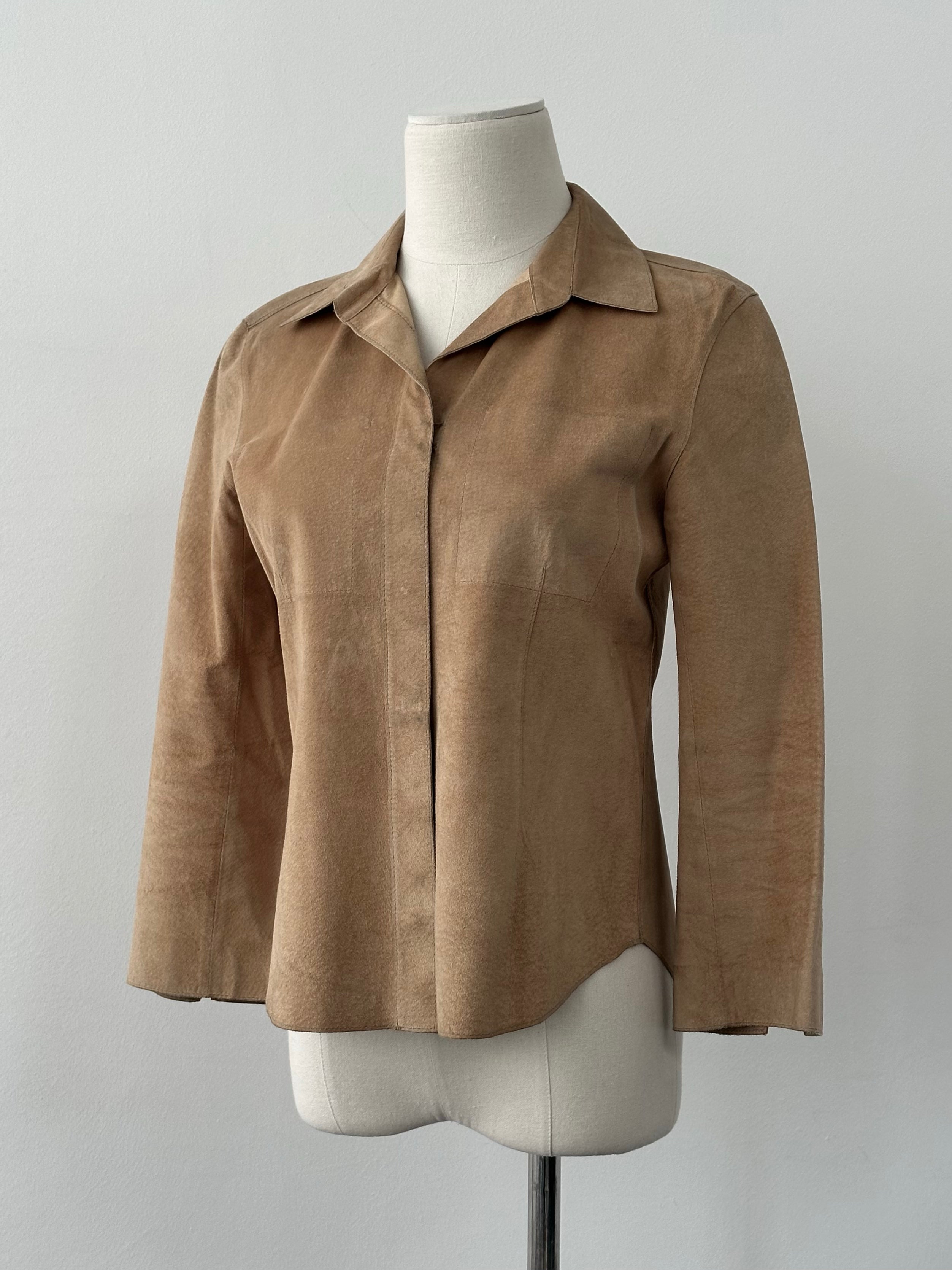 DKNY 2000s Concealed Placket Suede Shirt - XS