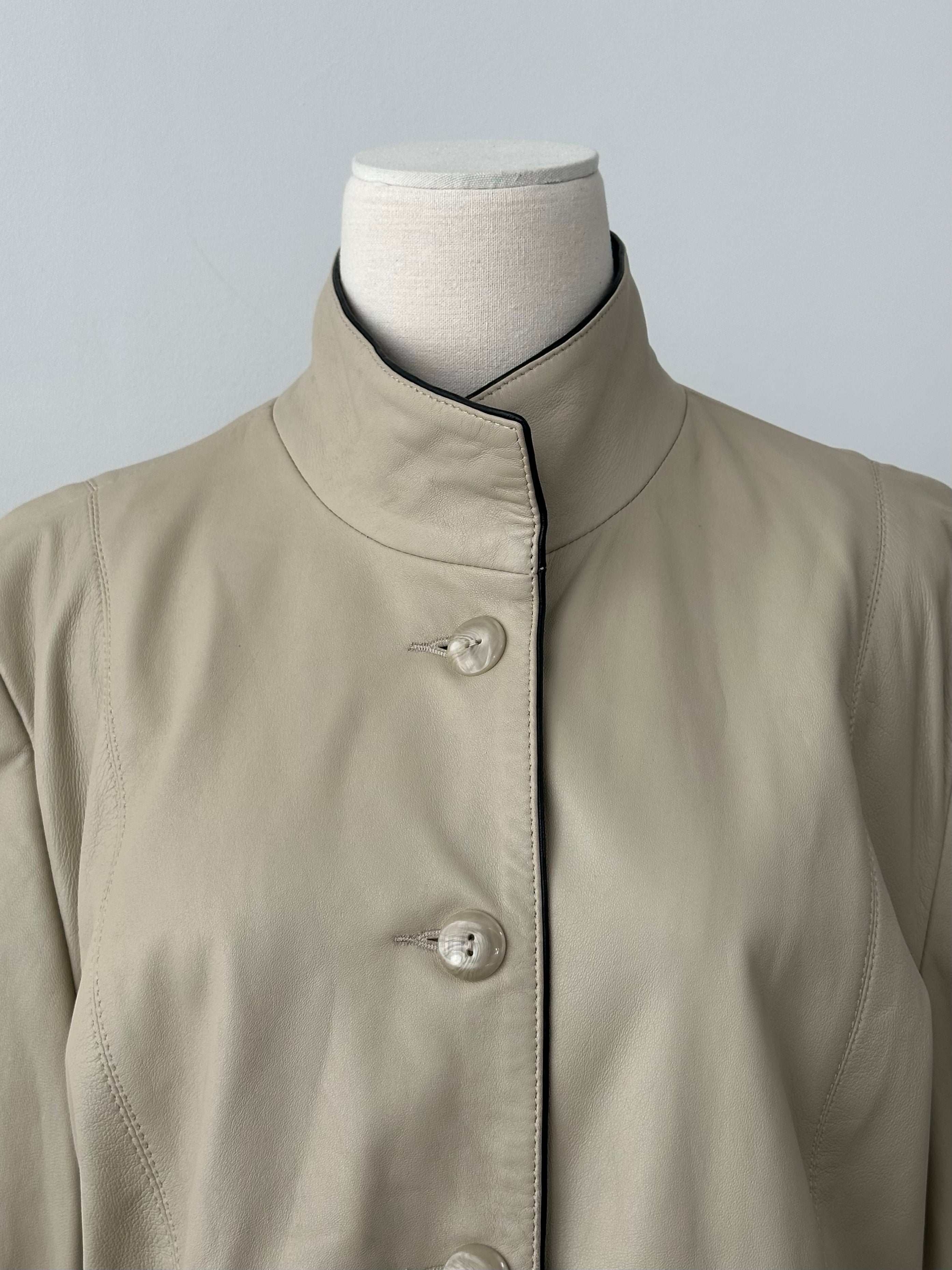 Vintage 1990s High Neck Contrast Leather Jacket - M