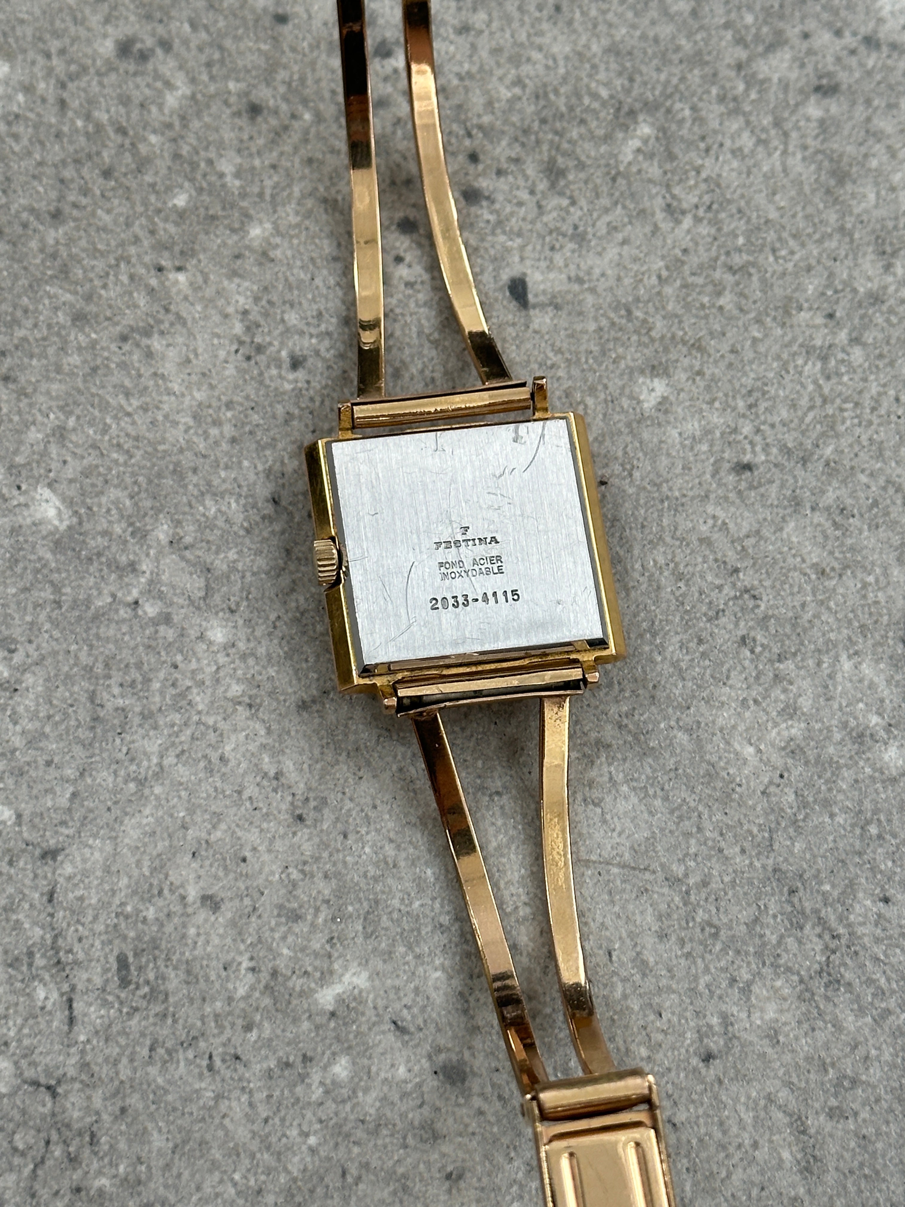 Vintage Festina 1970s Swiss Gold Tone Bracelet Mechanical Watch