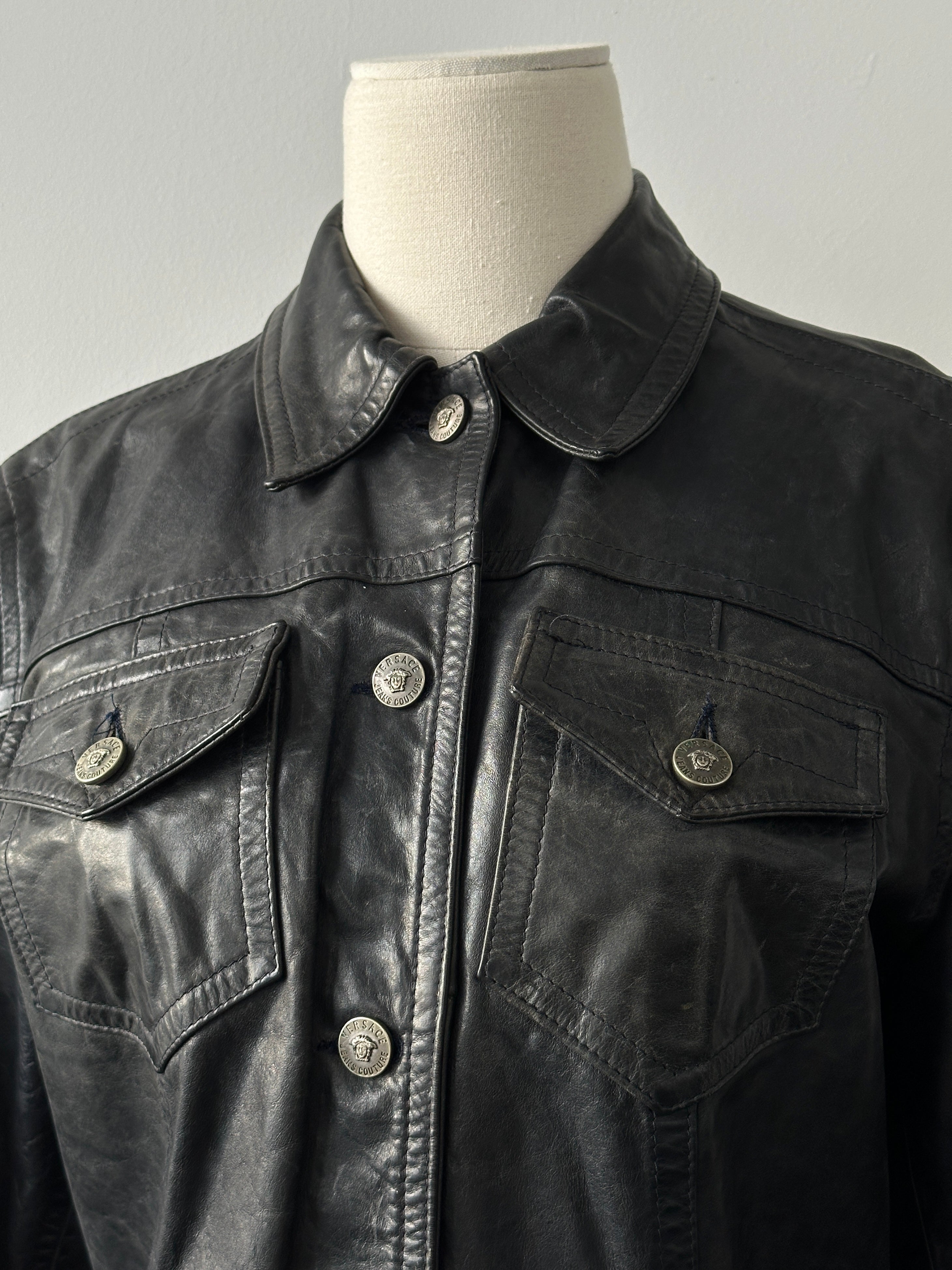 Versace Jeans Couture 2000s Bespoke Button Leather Jacket - S-M