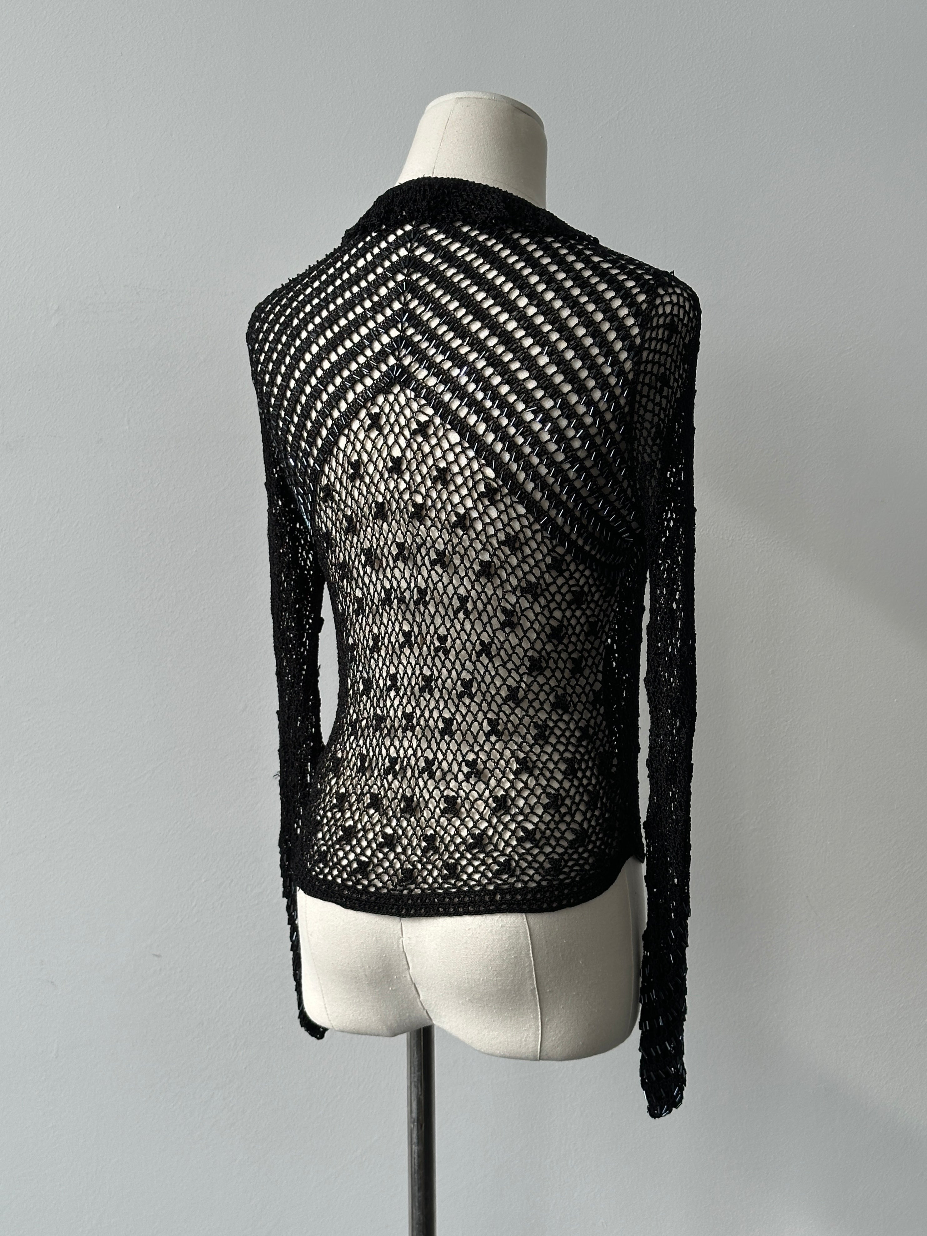 Vintage 2000s Open Knit Beaded Cardigan - XS-S