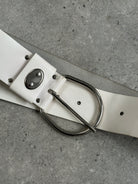 Vintage 1990s Chrome Chunky Leather Belt - W27-34 - SYLK
