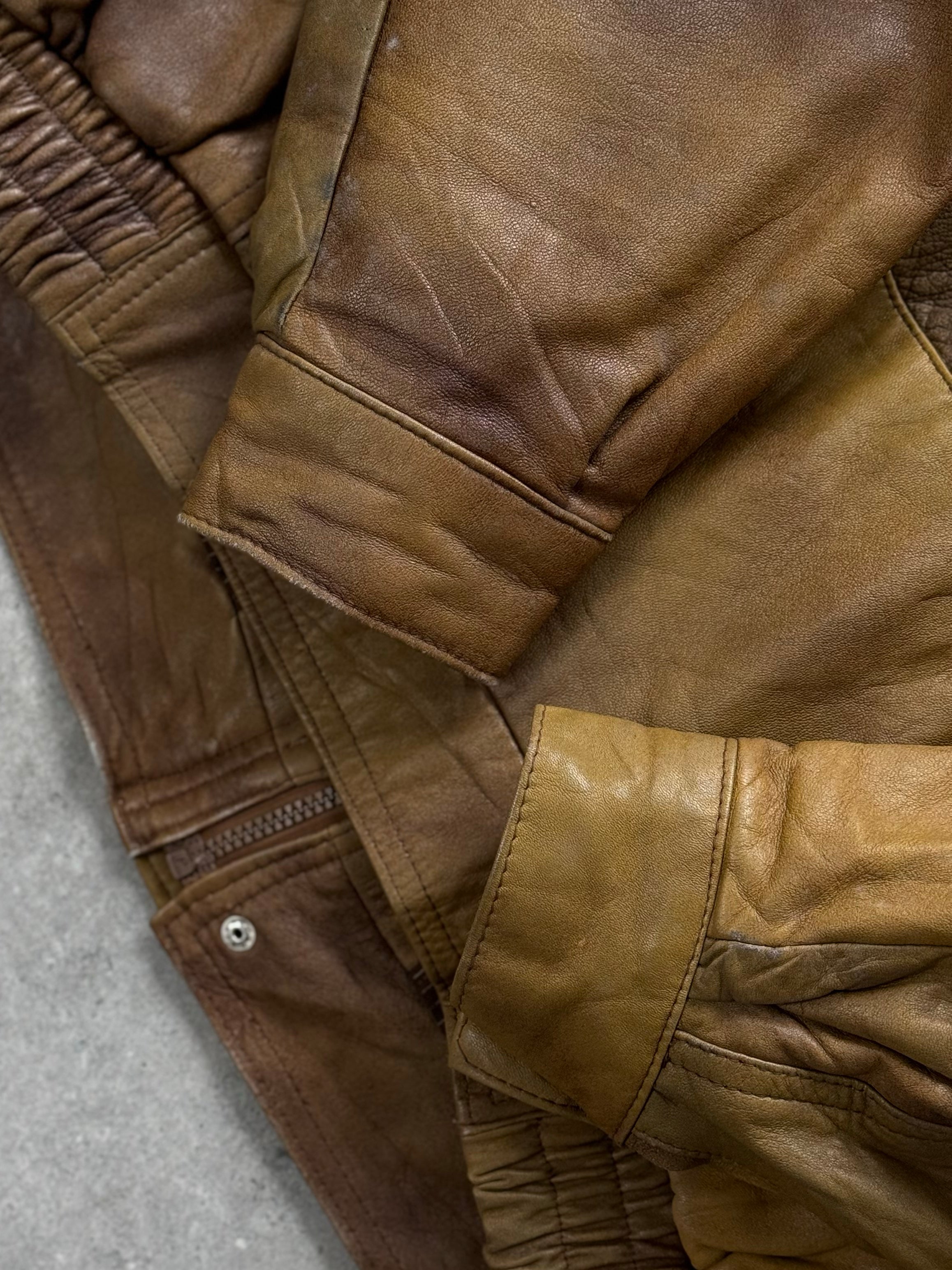 Vintage 1990s high neck leather bomber jacket, size L, classic design with rugged leather and retro style from the Vintage brand.