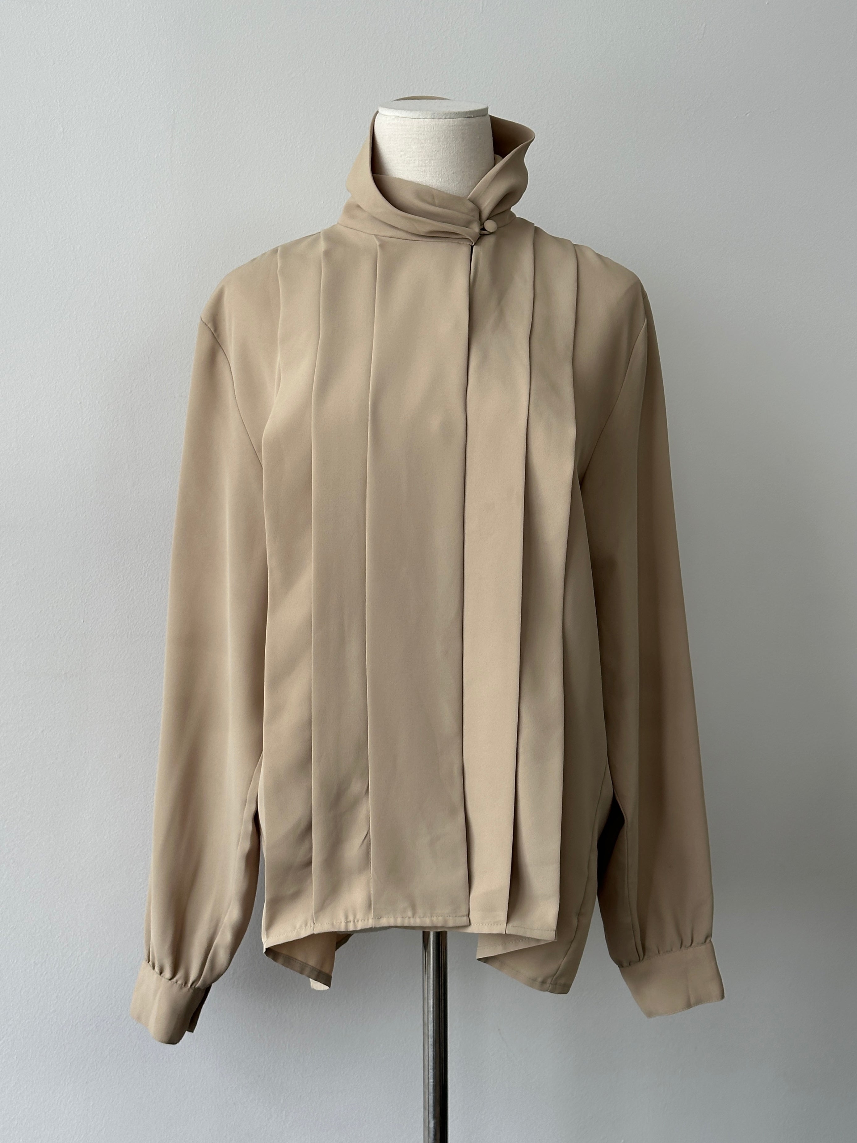 Vintage 1980s High Neck Pleated Shirt - M-L