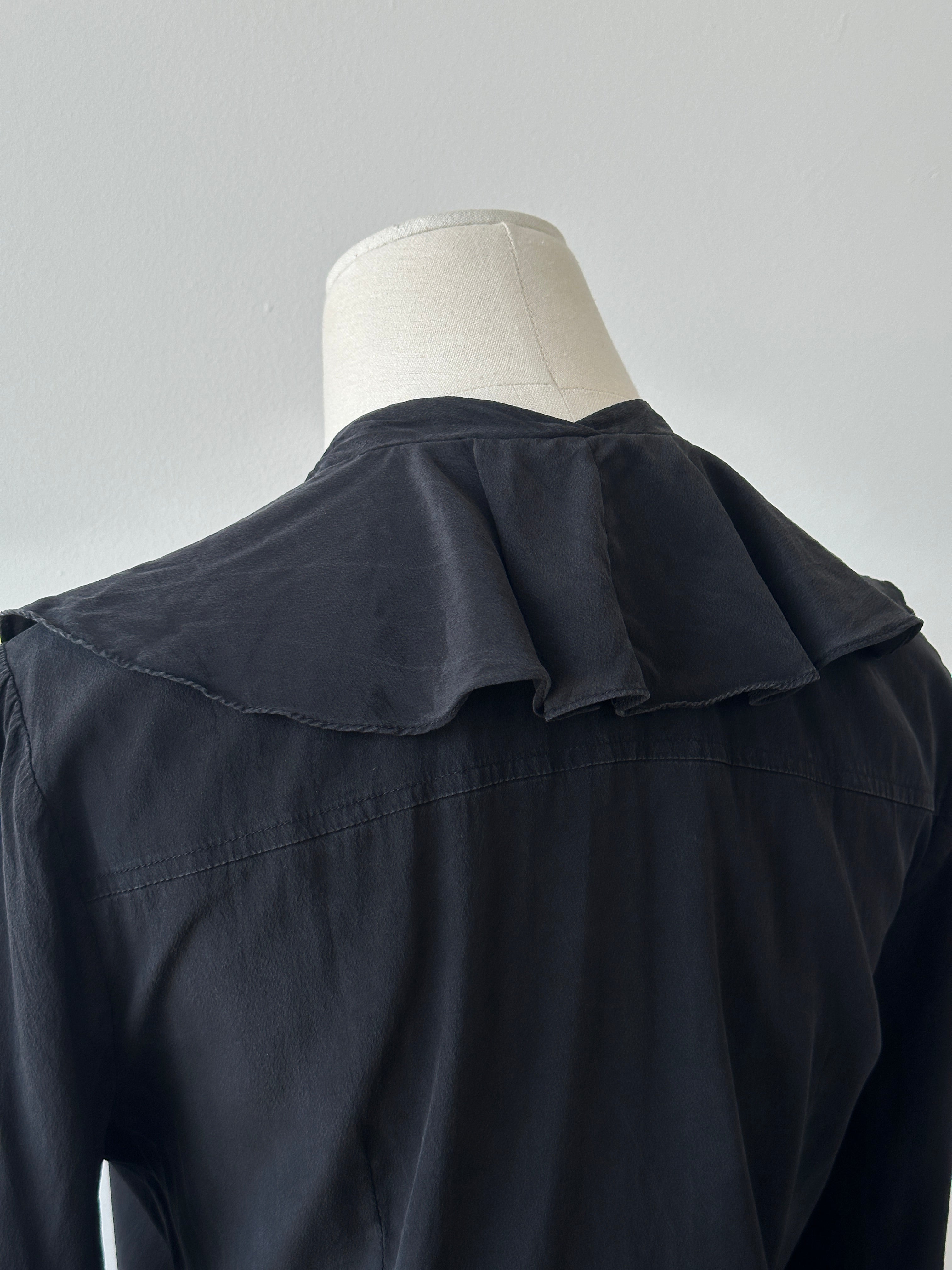 DKNY 2000S Pure Silk Ruffle Shirt - S