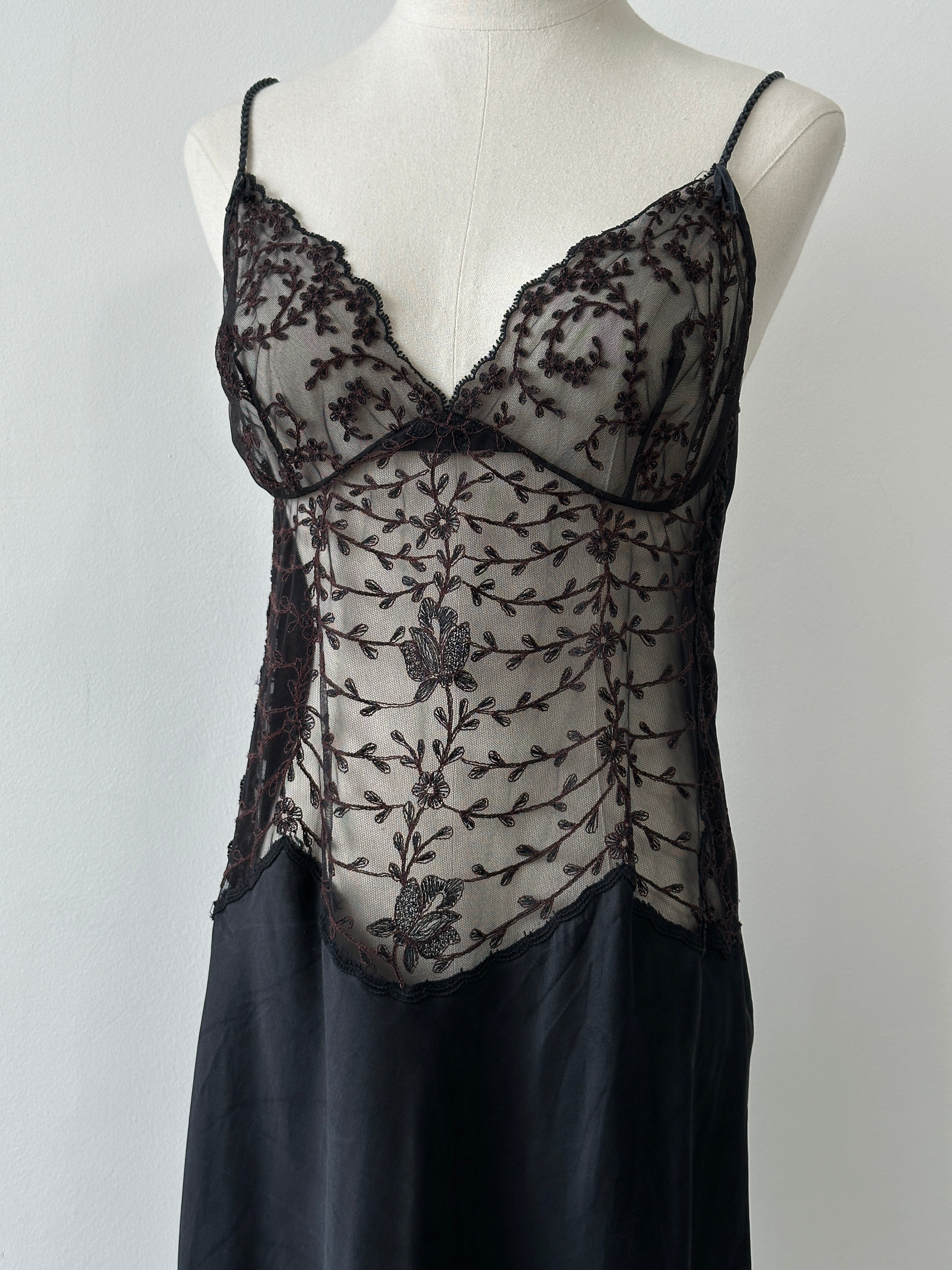 La Perla 2000s Pure Silk Embroidered Lace Midi Slip Dress - M