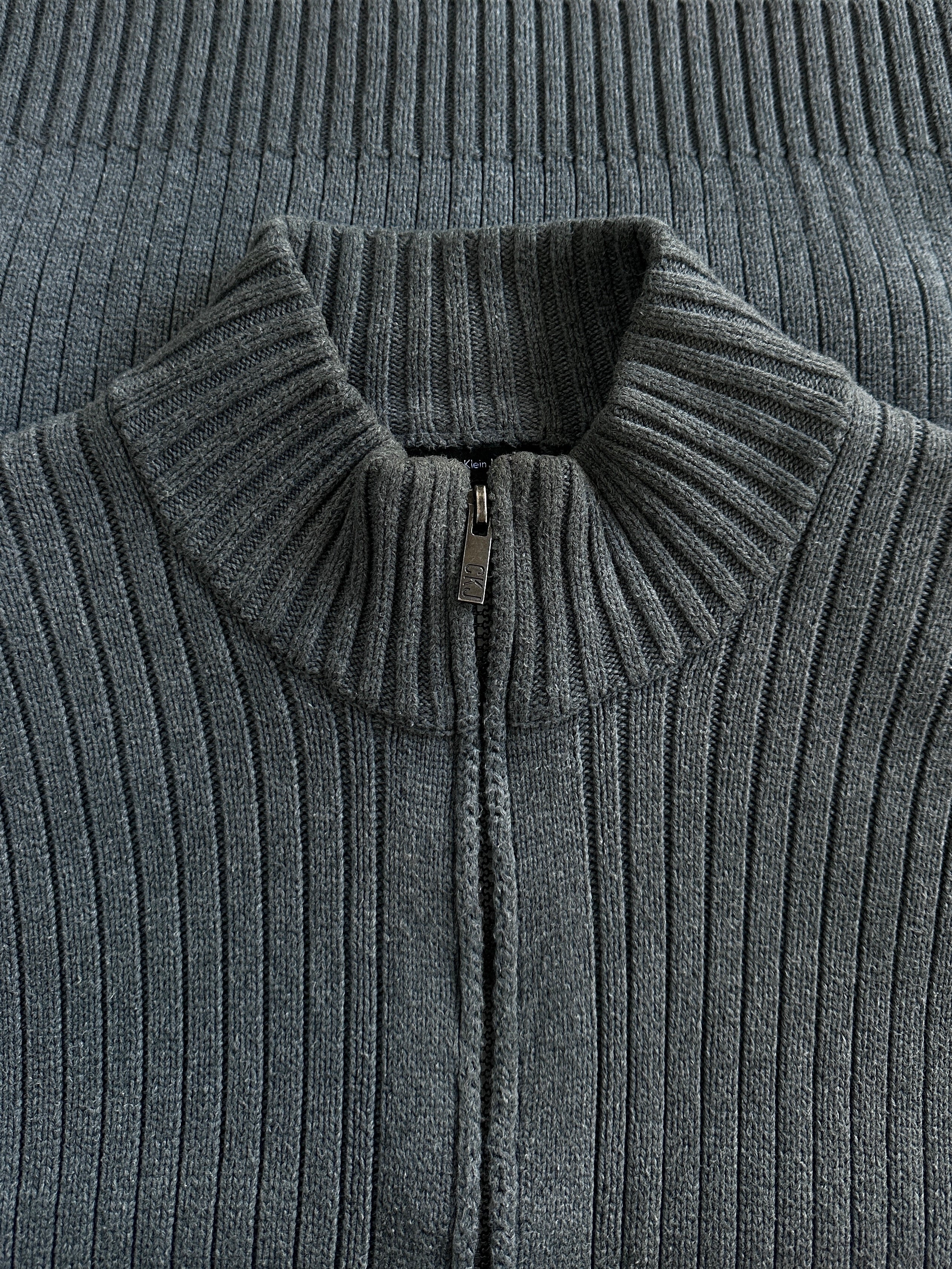 Calvin Klein Jeans 2000s pure cotton ribbed cardigan in size M/L, beige color, featuring a fitted knit design.