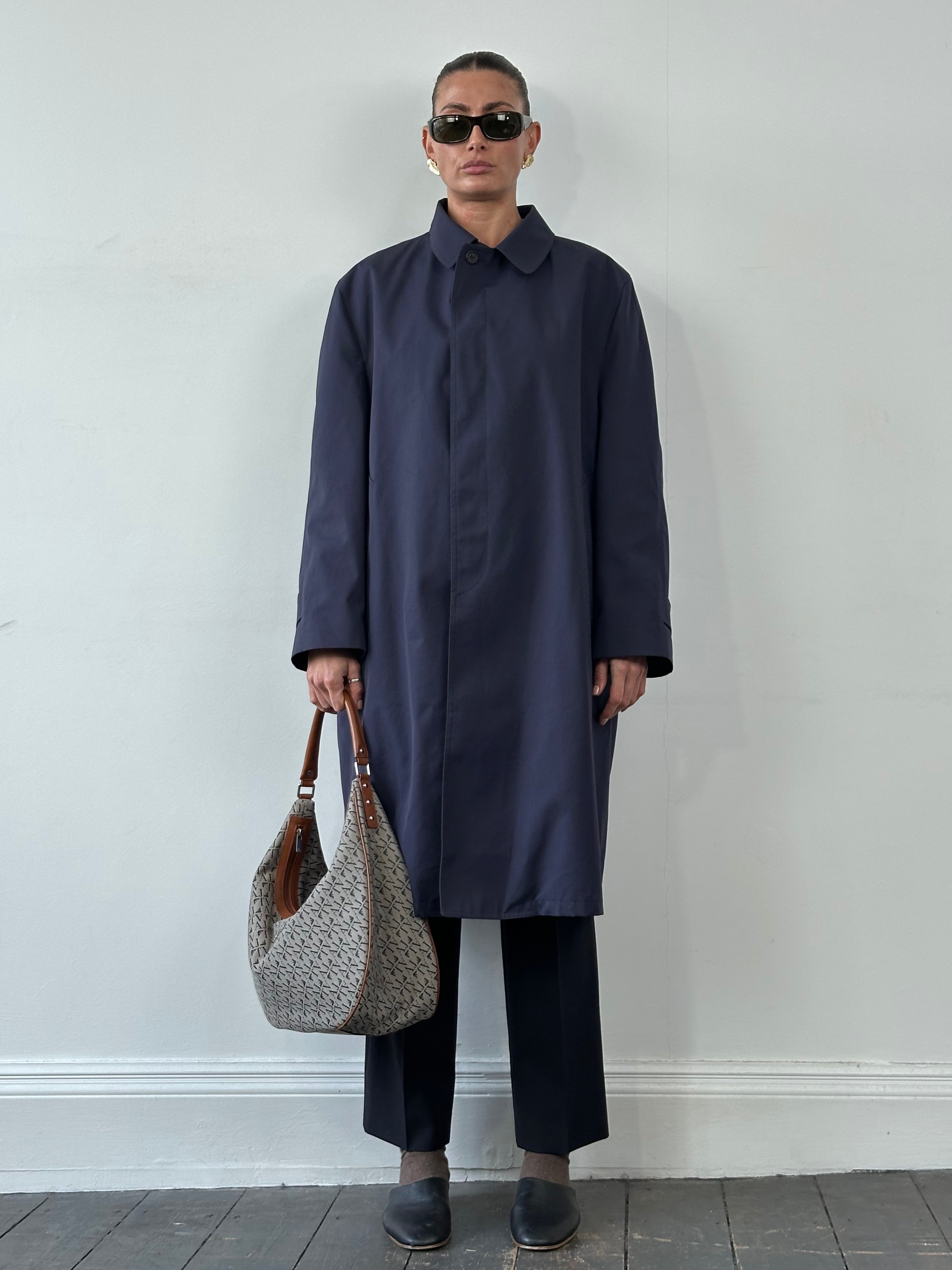 London Fog XL trench coat with concealed placket, stylish waterproof coat for women, classic beige color, front view.