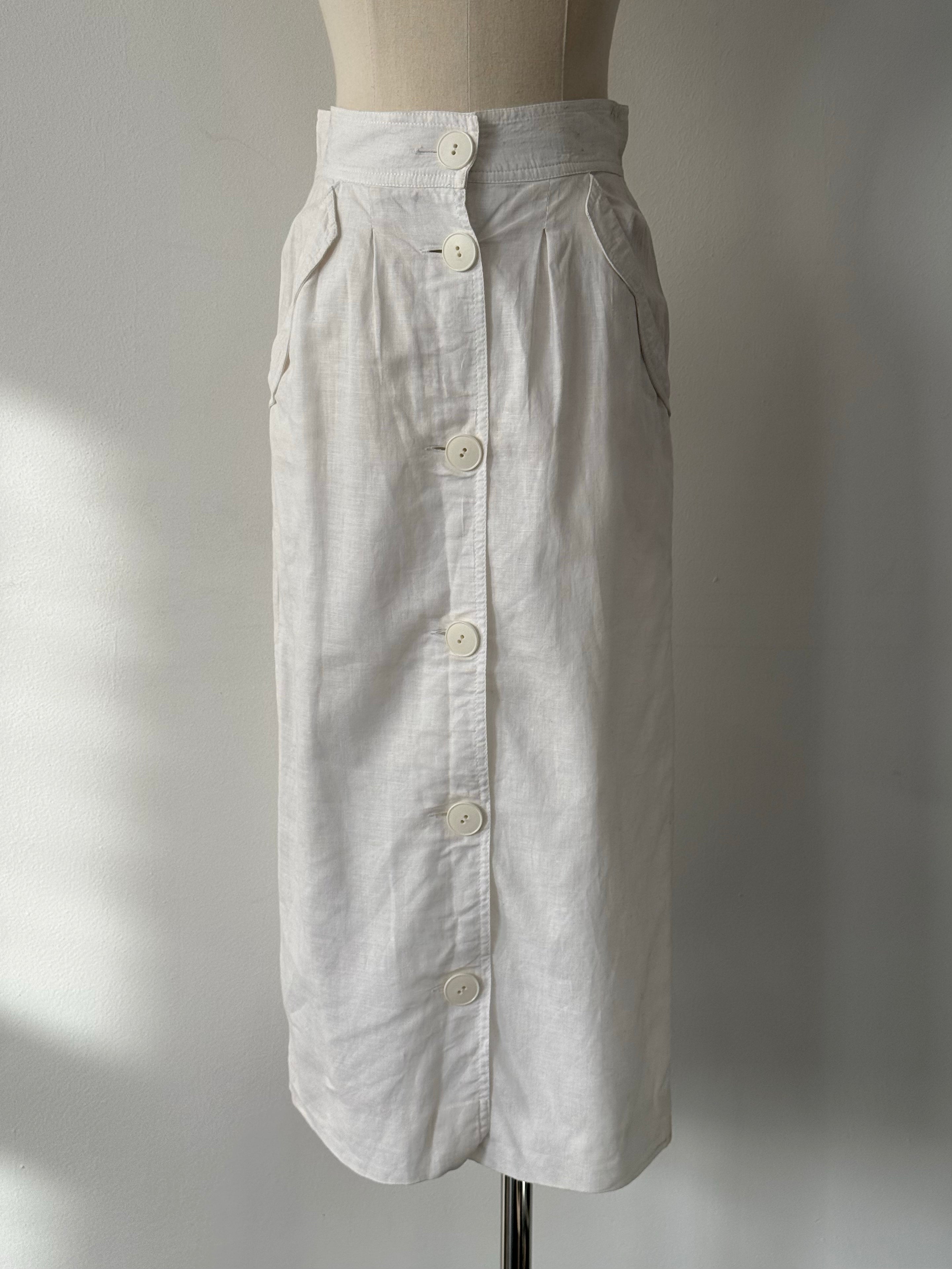 Vintage 1990s Linen Midi Skirt - W25