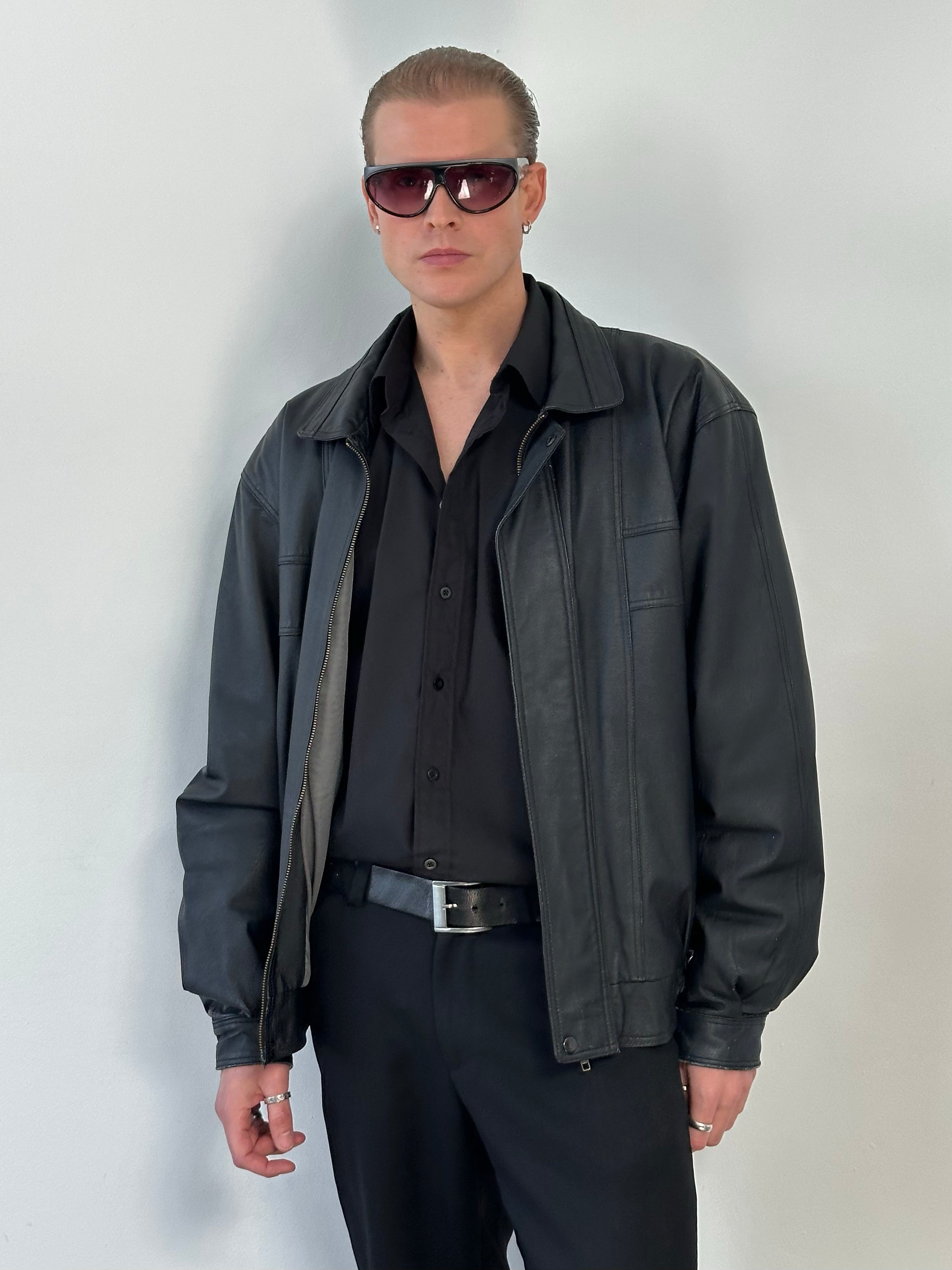 Vintage 1990s Boxy Leather Bomber Jacket - XL/XXL